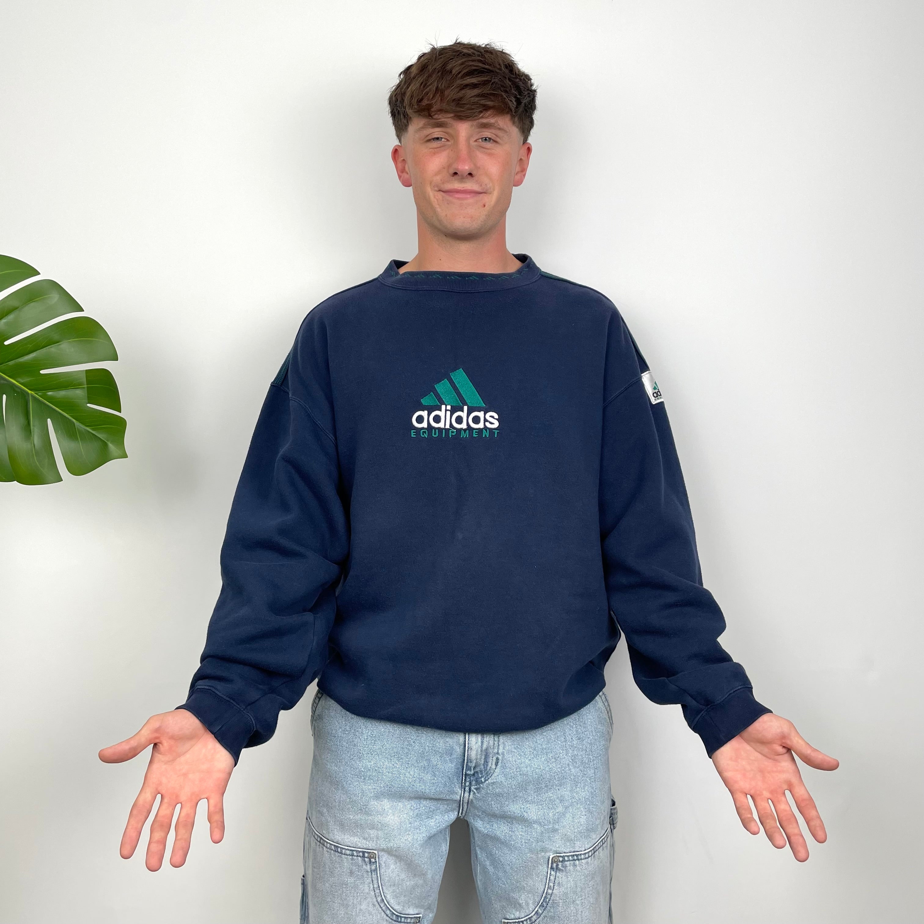 Adidas Equipment Navy Embroidered Spell Out Sweatshirt (XL)