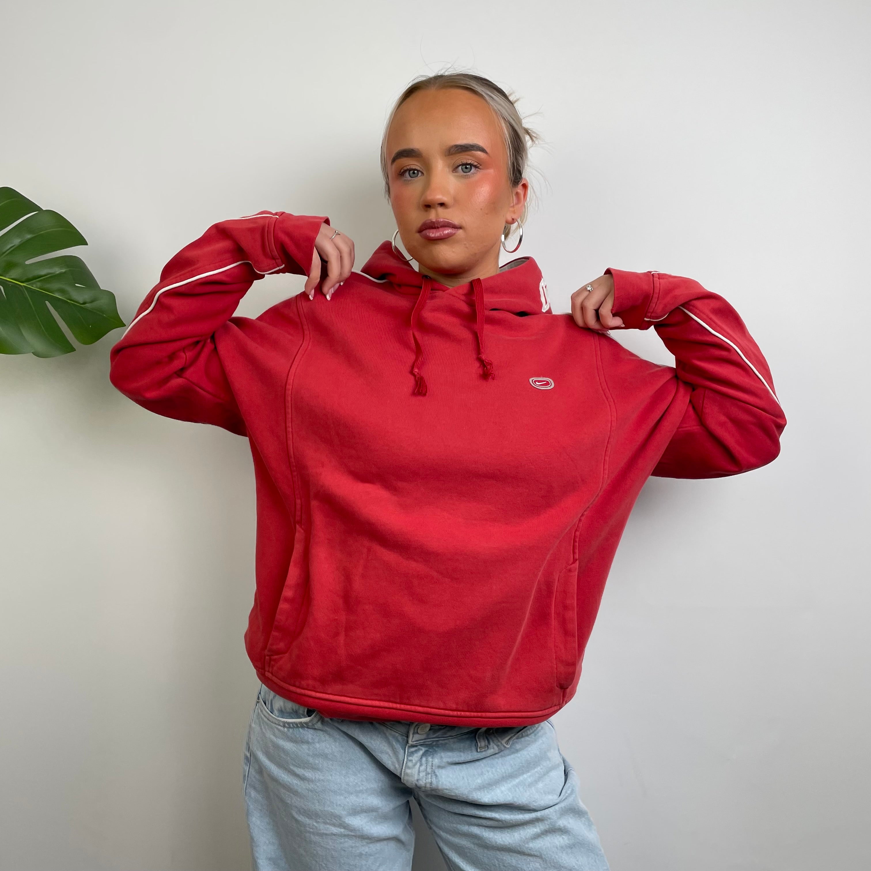 Nike Cortez RARE Red Embroidered Spell Out Hoodie (S)