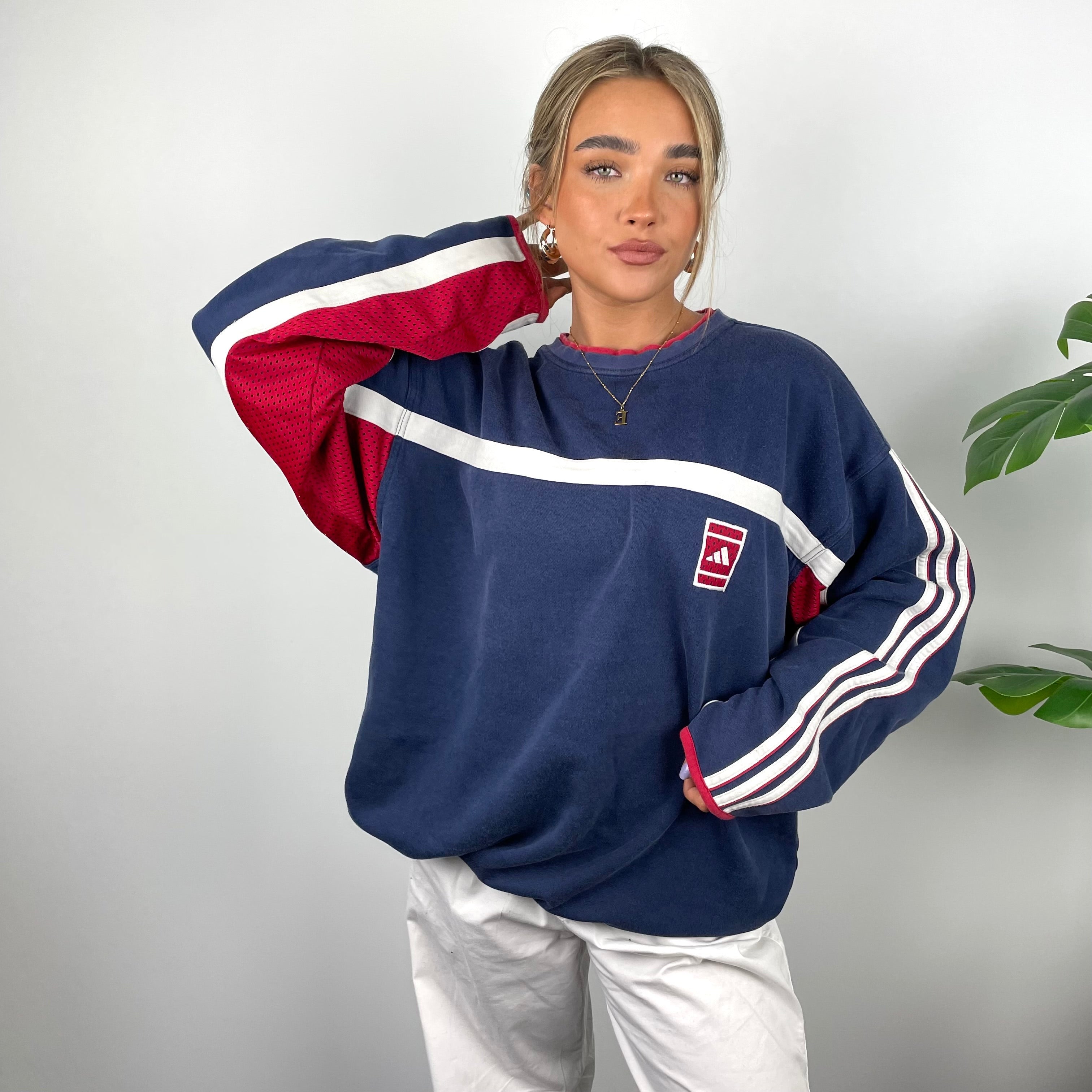 Adidas RARE Red and Navy Embroidered Spell Out Sweatshirt (L)