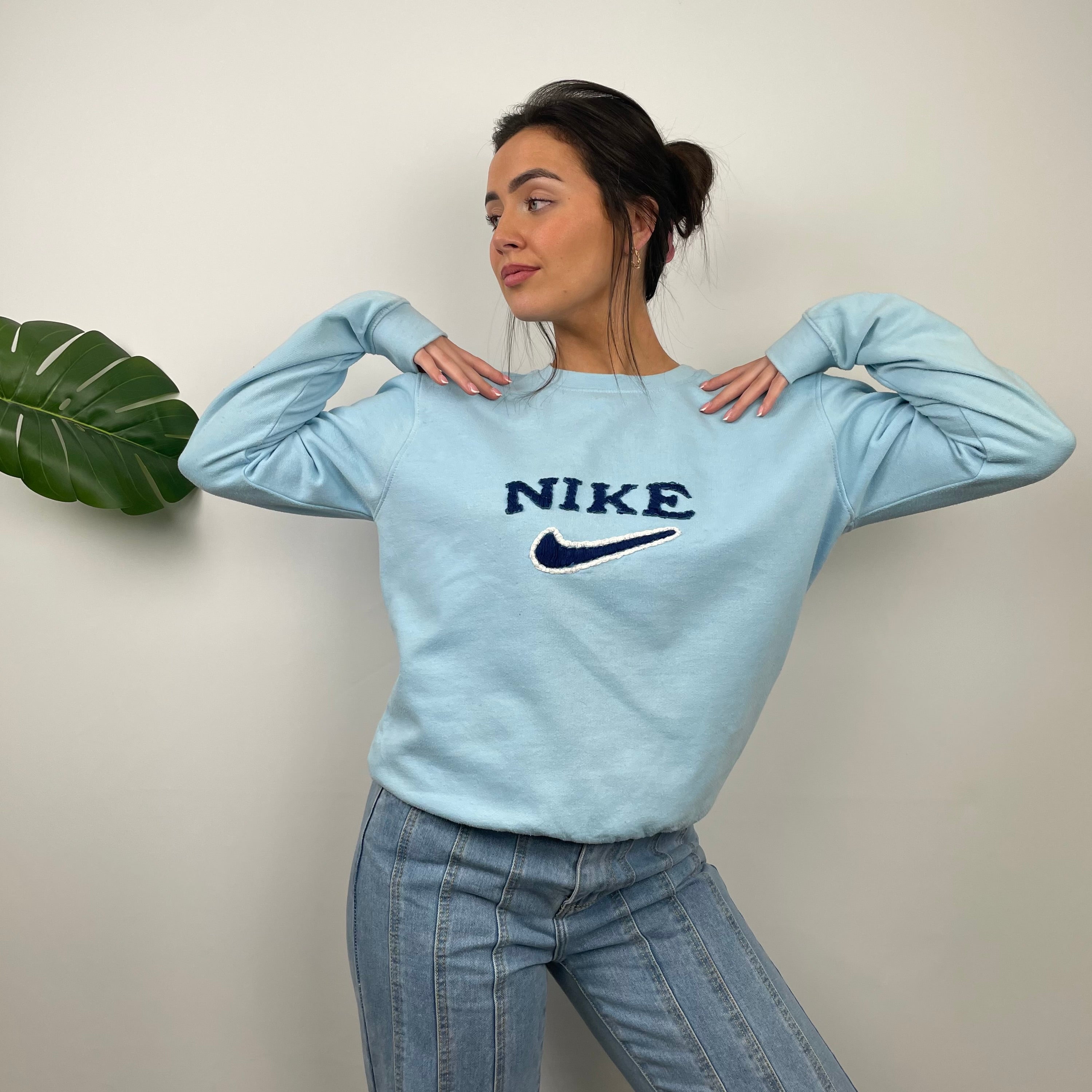 Nike Baby Blue Embroidered Spell Out Sweatshirt (S)