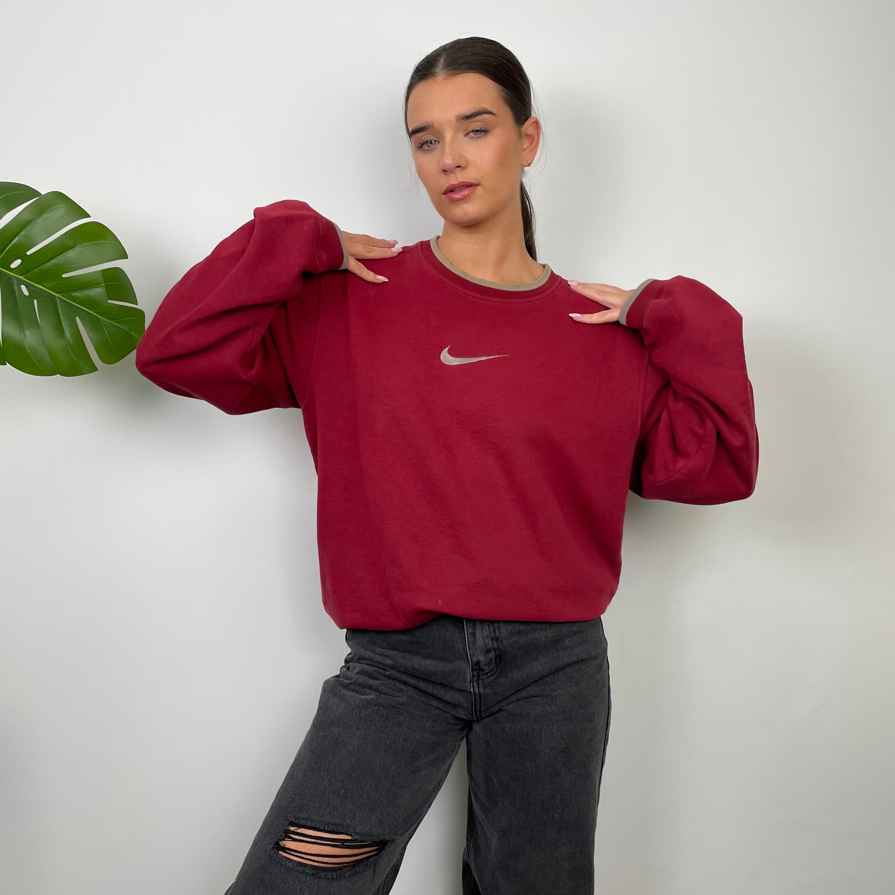 Nike Red Embroidered Swoosh Sweatshirt (L)