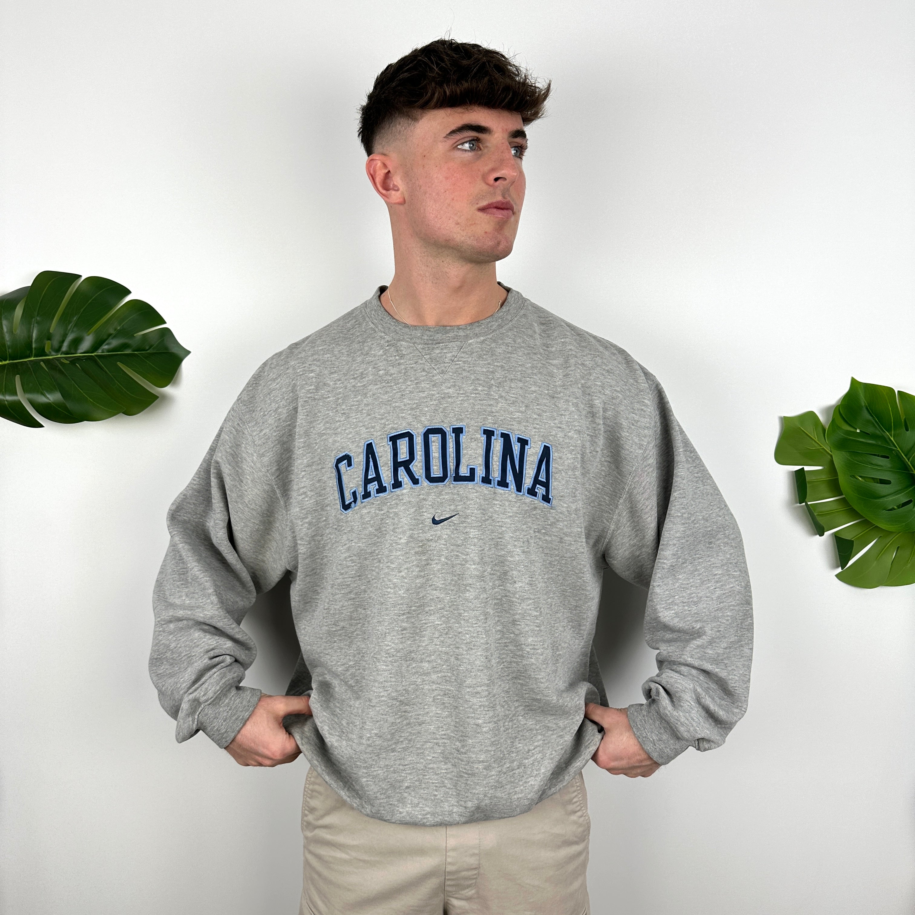 Nike x Carolina Grey Embroidered Spell Out Sweatshirt (XL)