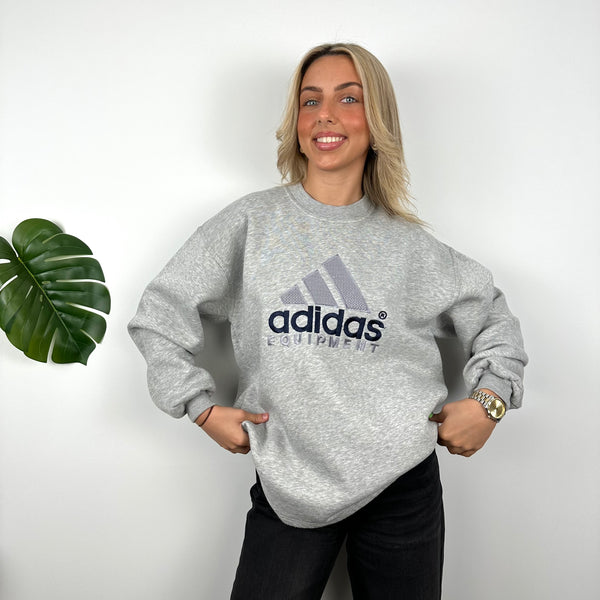 Adidas Equipment Grey Embroidered Spell Out Sweatshirt (L)