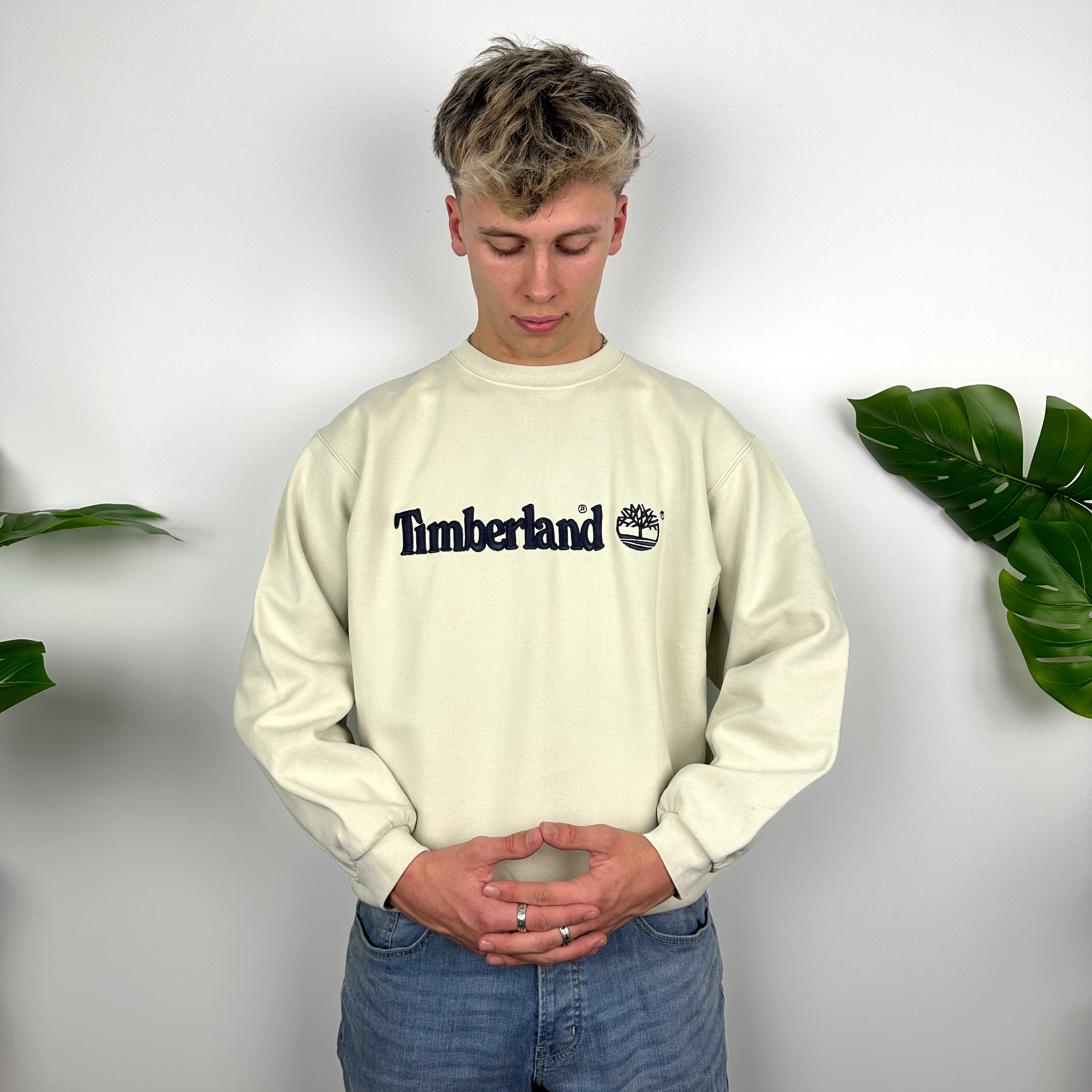 Timberland Cream Embroidered Spell Out Sweatshirt (M)