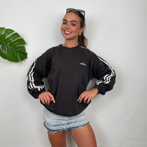 Adidas Black Embroidered Spell Out Sweatshirt (M)