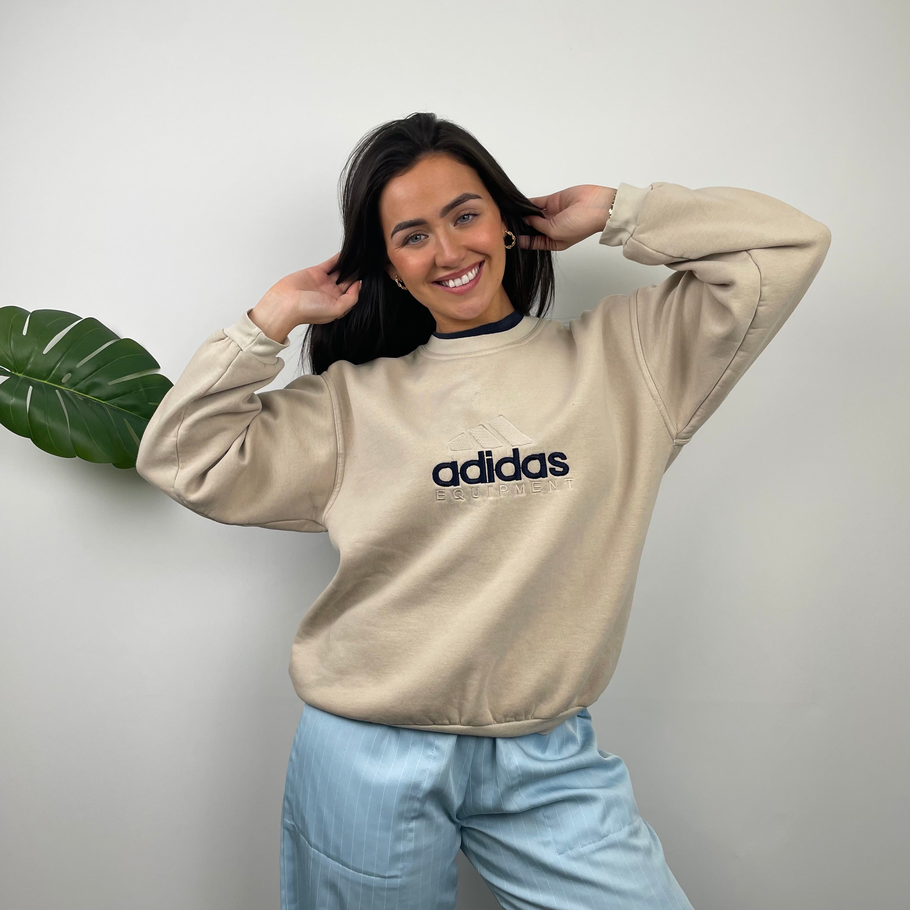 Adidas Equipment RARE Tan Beige Embroidered Spell Out Sweatshirt (M)