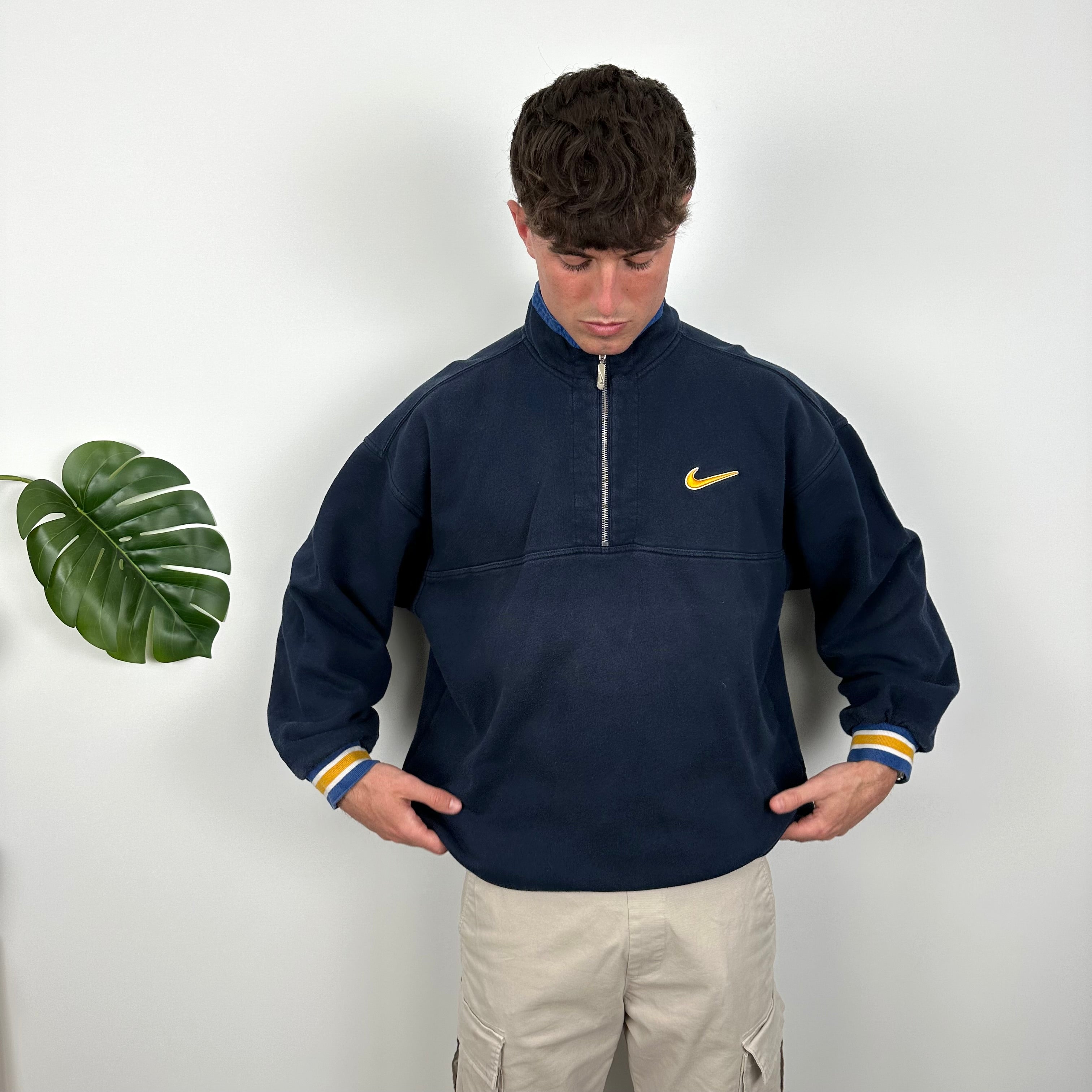 Nike RARE Navy Embroidered Swoosh Quarter Zip (XL)