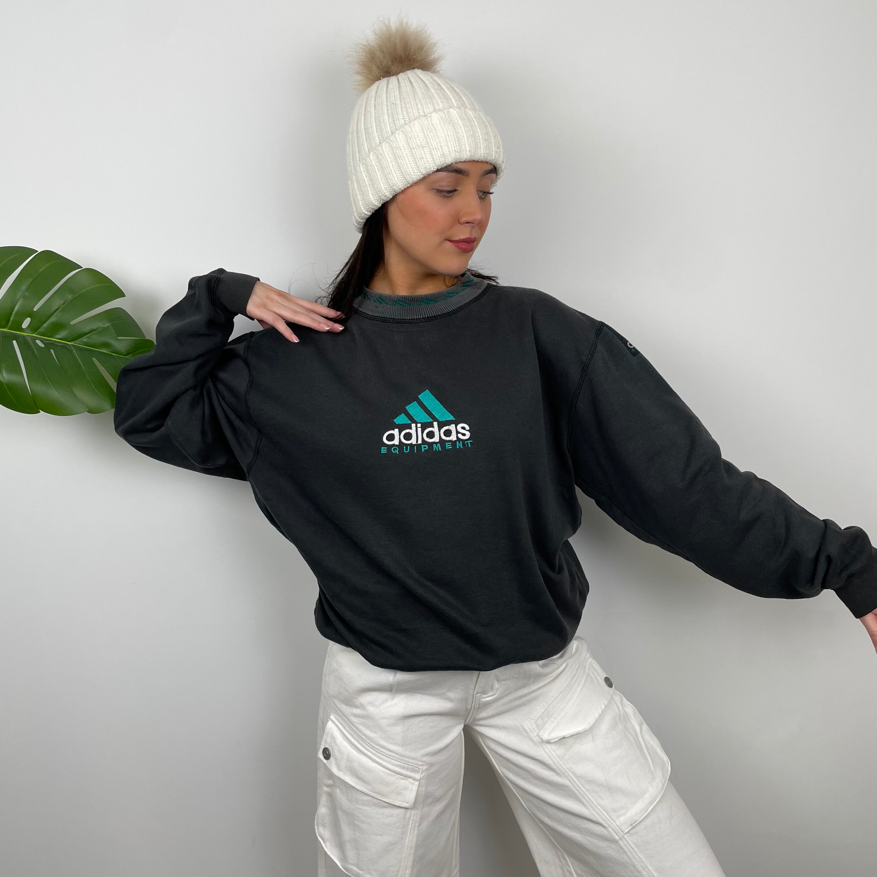 Adidas Equipment Black Embroidered Spell Out Sweatshirt (L)