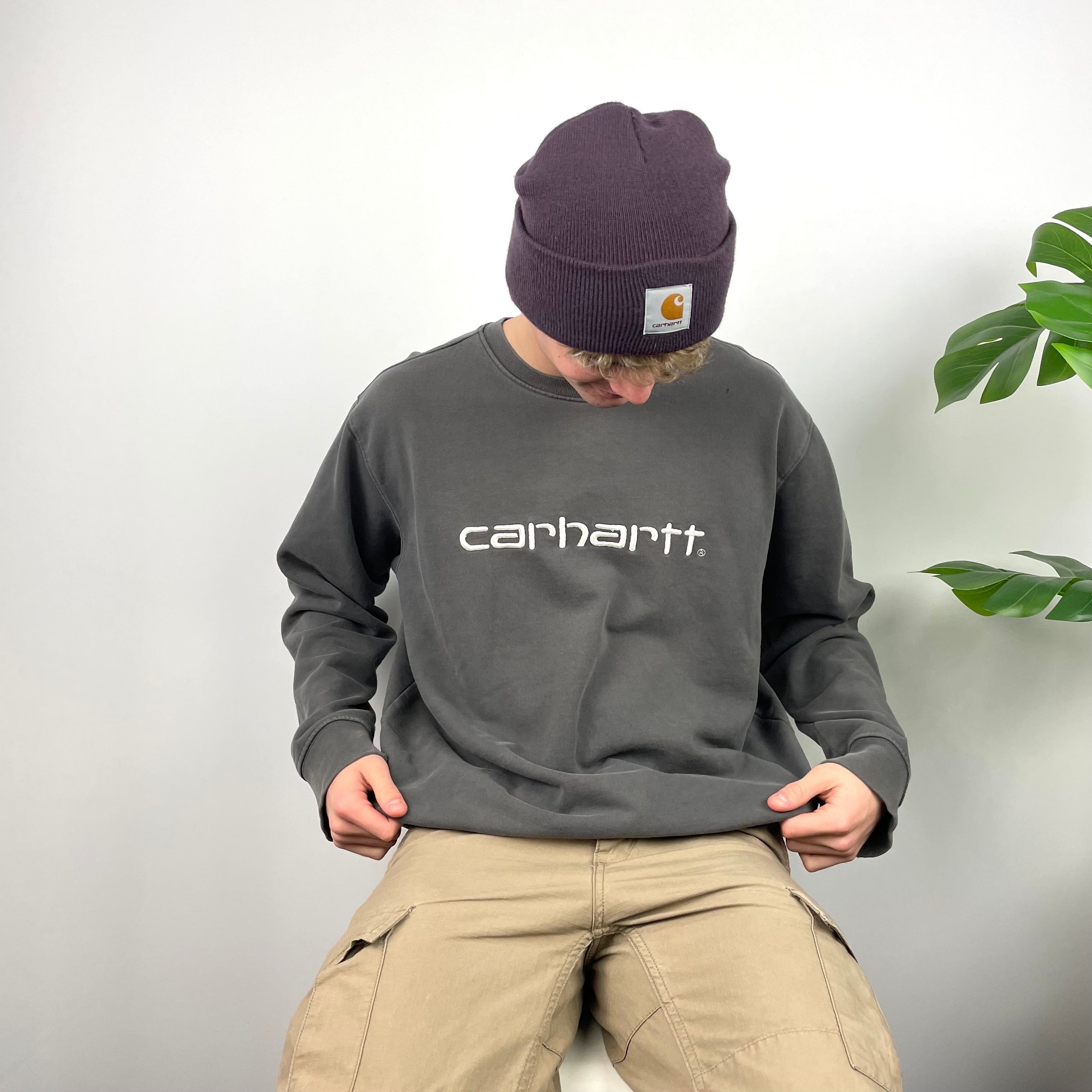 Carhartt RARE Grey Embroidered Spell Out Sweatshirt (L)