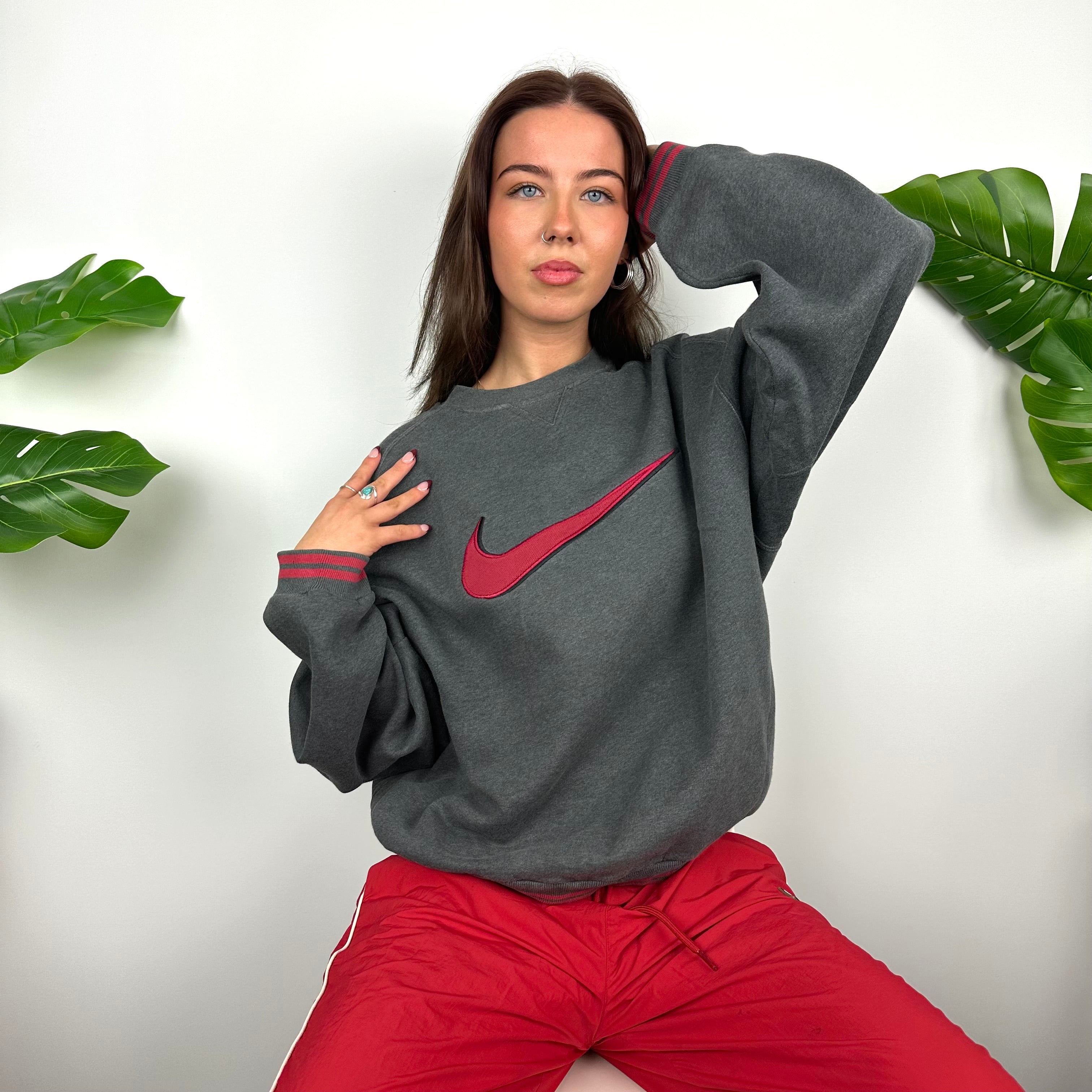 Nike Grey Embroidered Swoosh Sweatshirt (M)