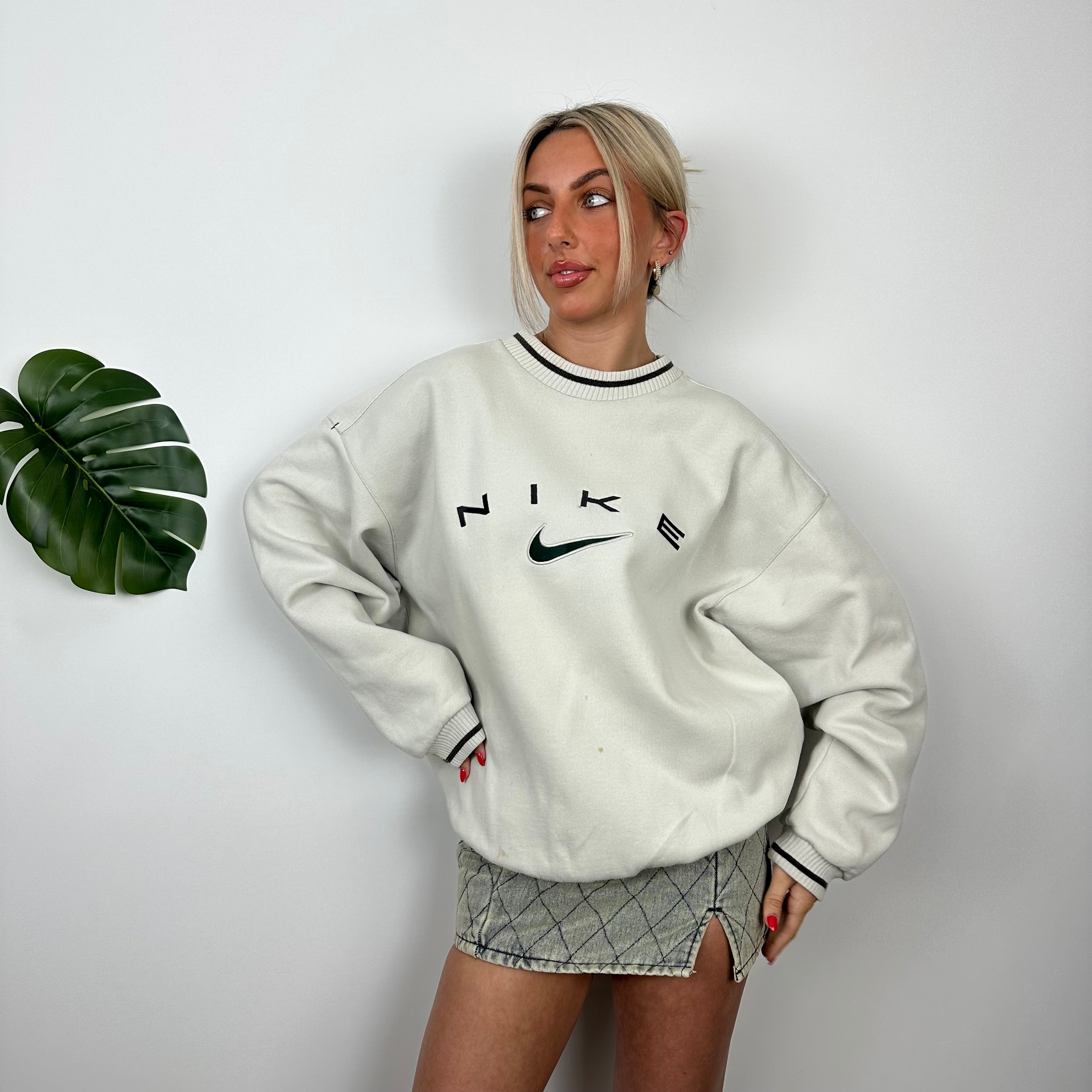 Nike Cream Embroidered Spell Out Sweatshirt (L)