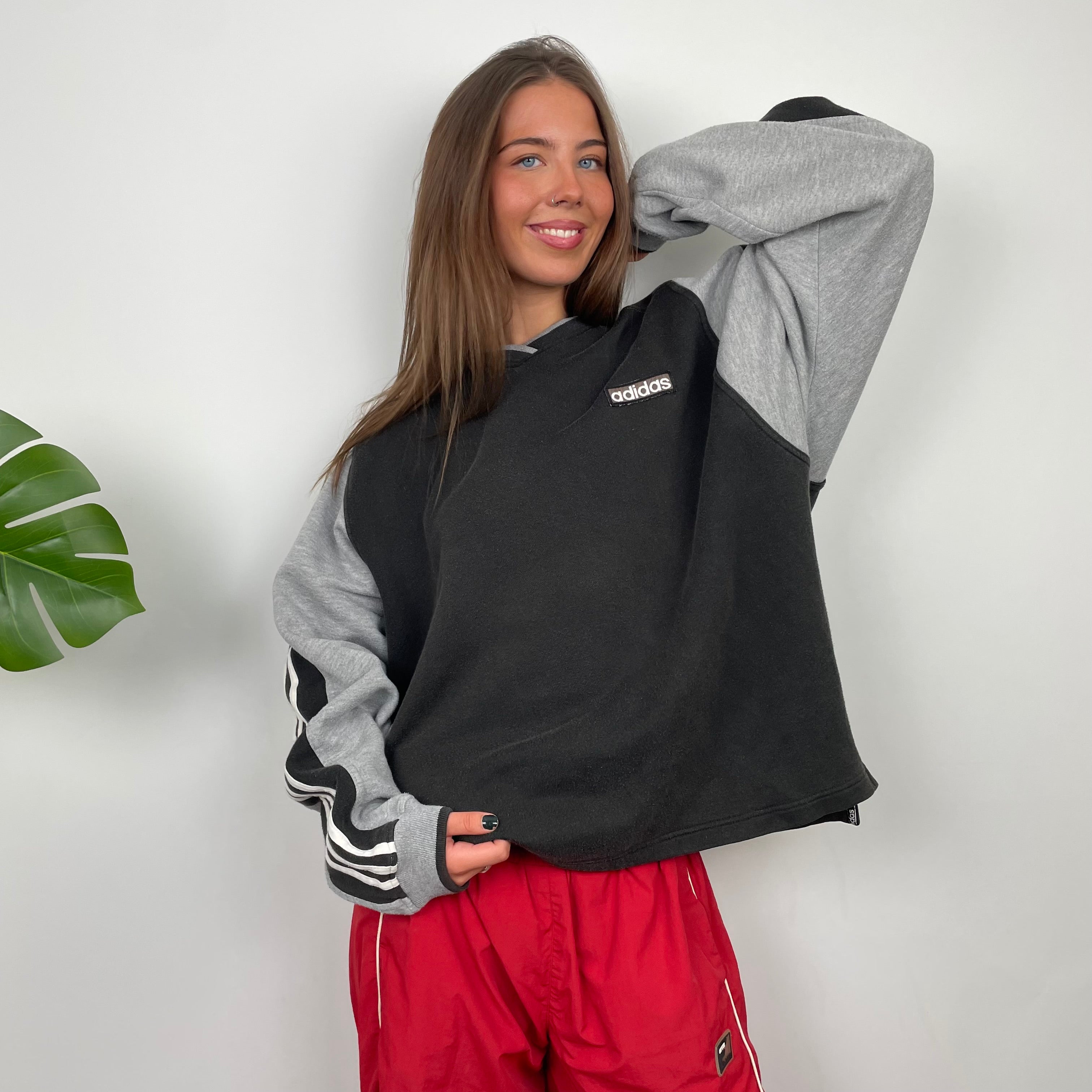 Adidas Black & Grey Embroidered Spell Out Sweatshirt (M)