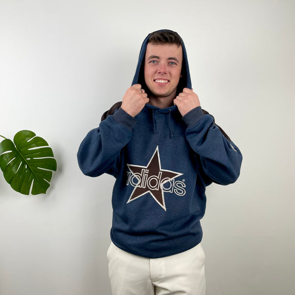 Adidas RARE Blue Embroidered Spell Out Hoodie (XXL)