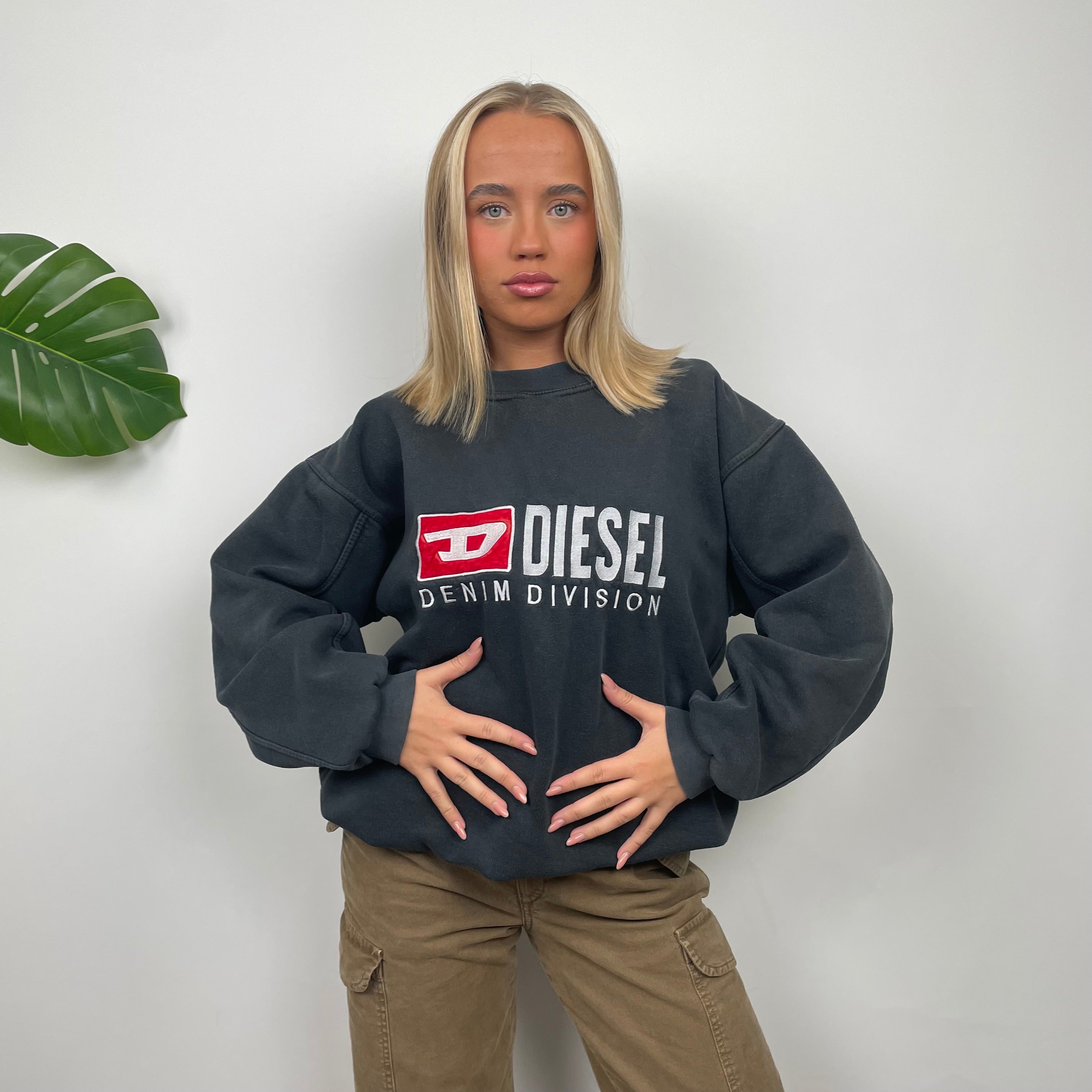 Diesel RARE Black Embroidered Spell Out Sweatshirt (L)