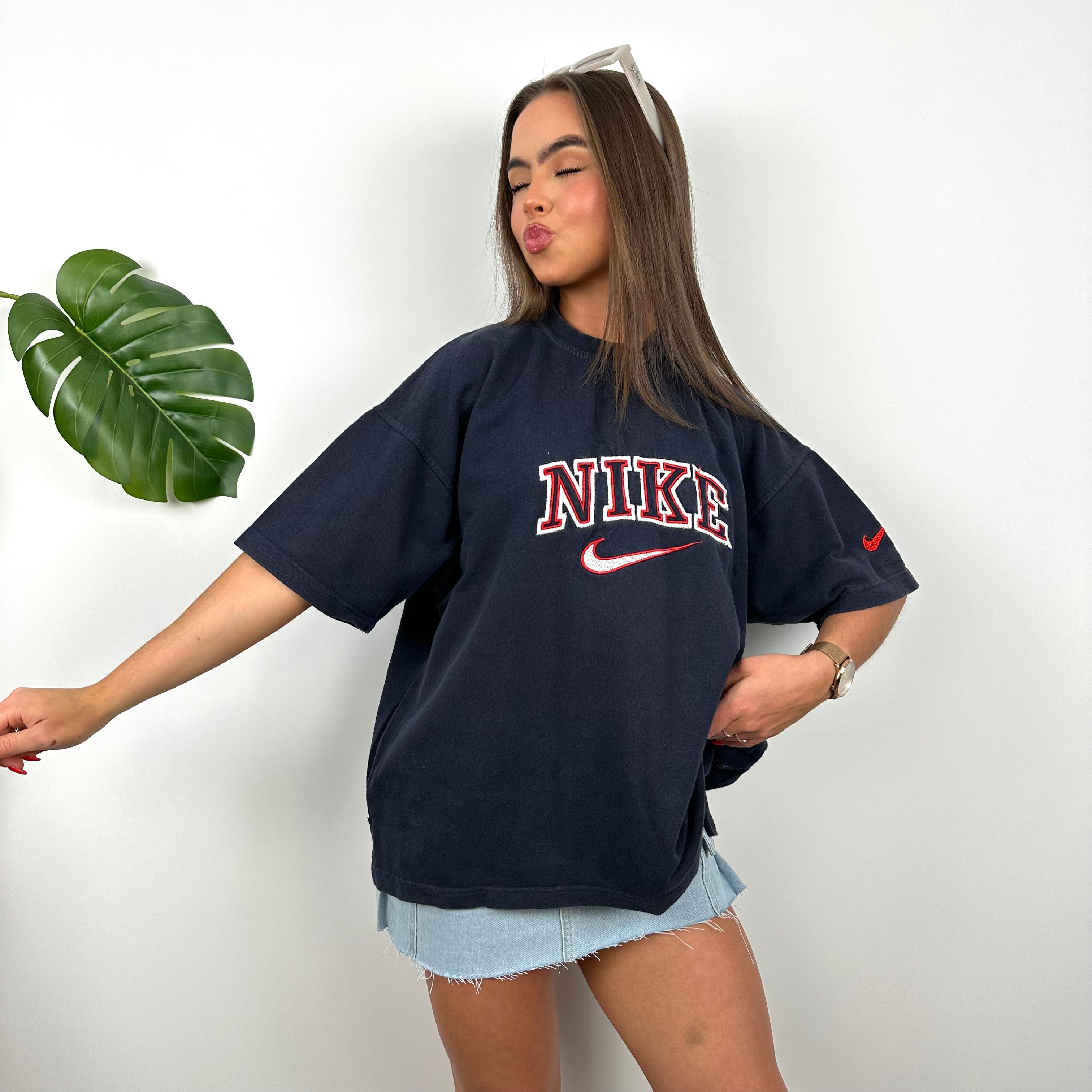 Nike Navy Embroidered Spell Out T Shirt (M)