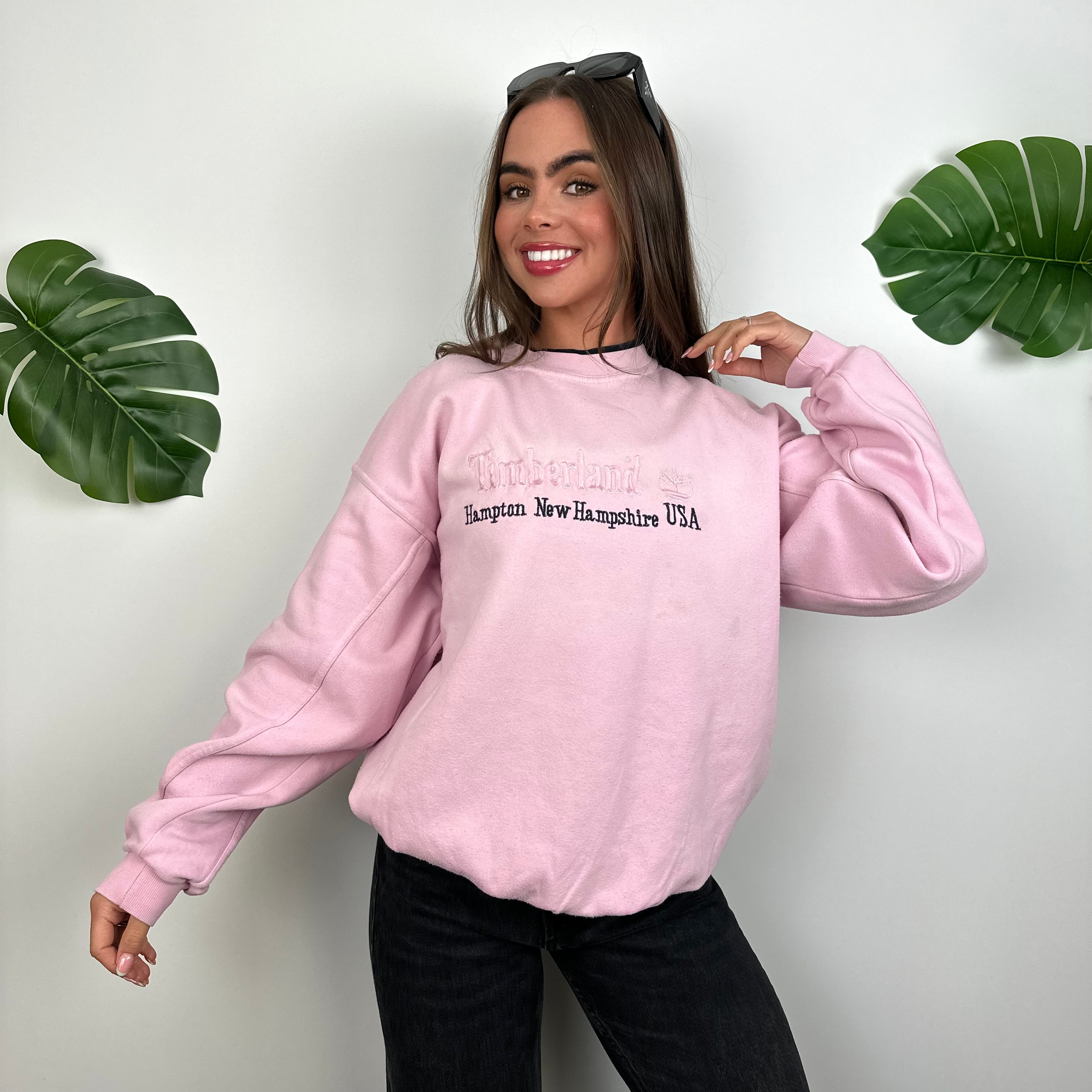 Timberland Baby Pink Embroidered Spell Out Sweatshirt (M)