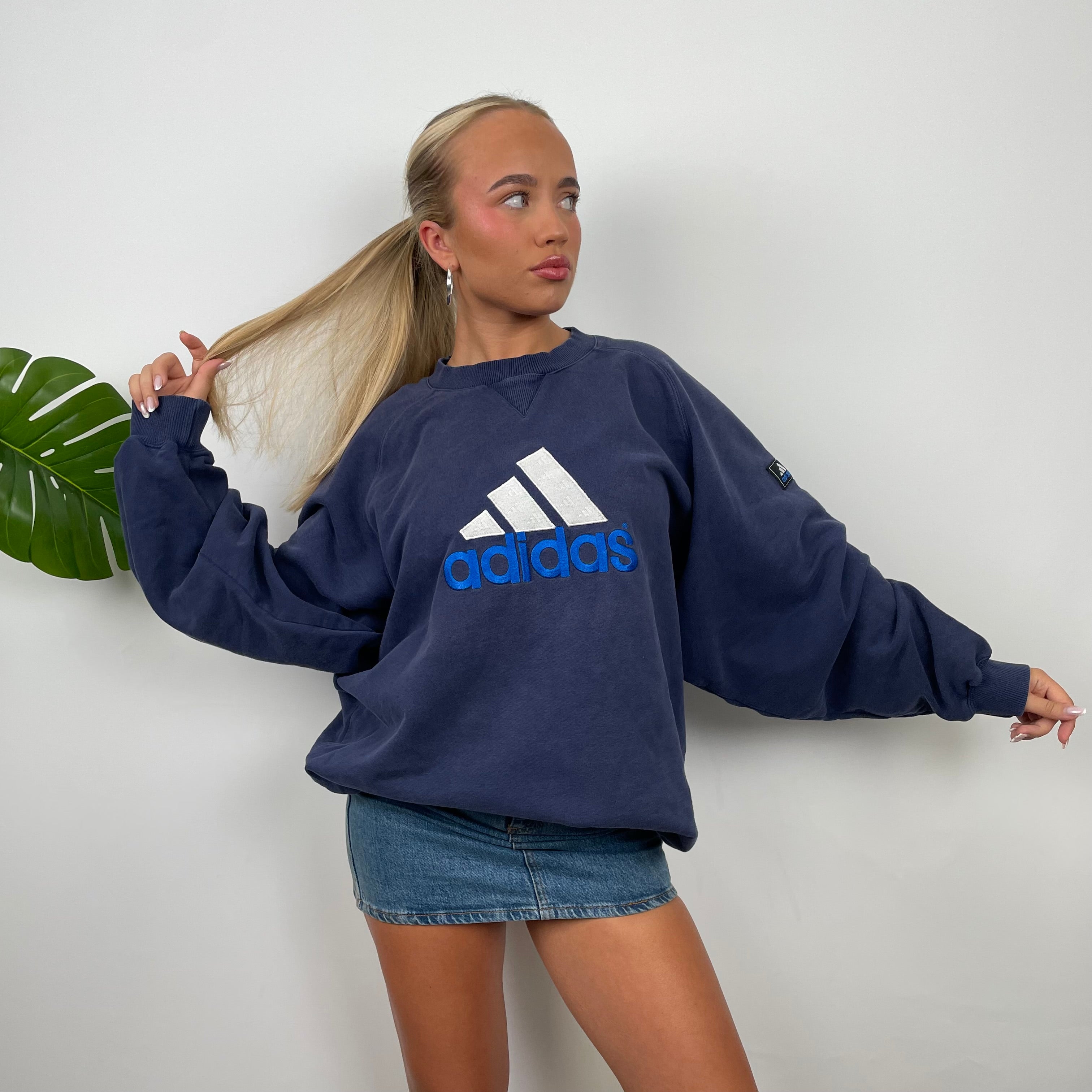 Adidas Navy Embroidered Spell Out Sweatshirt (L)