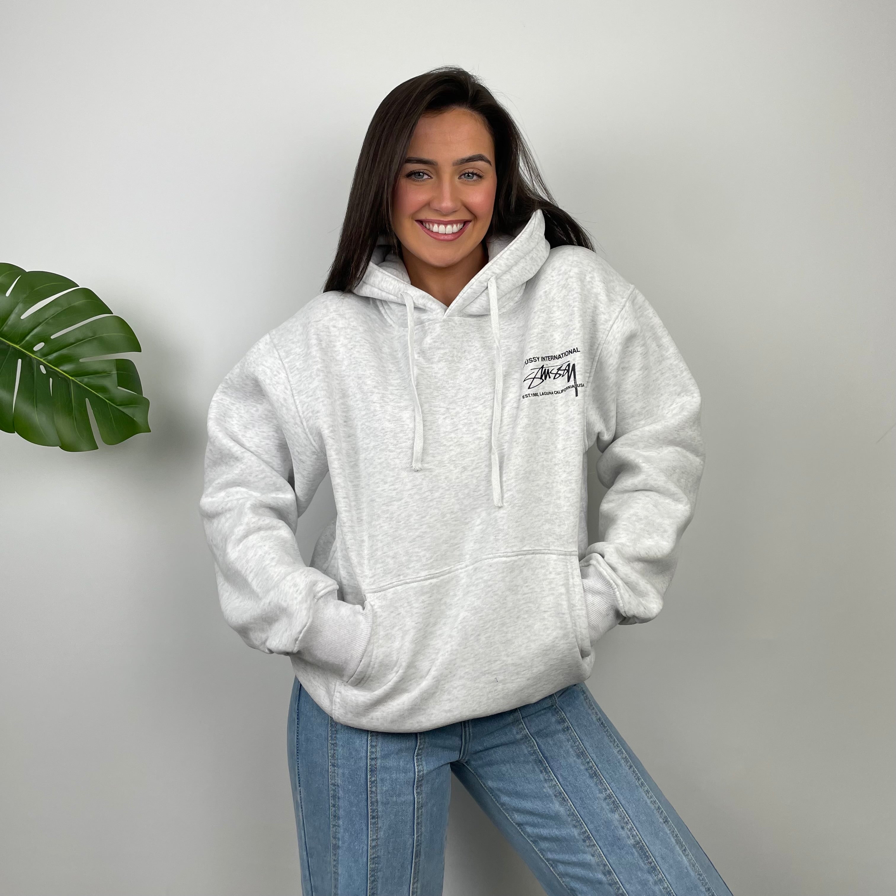 Stussy Grey Spell Out Hoodie (M)