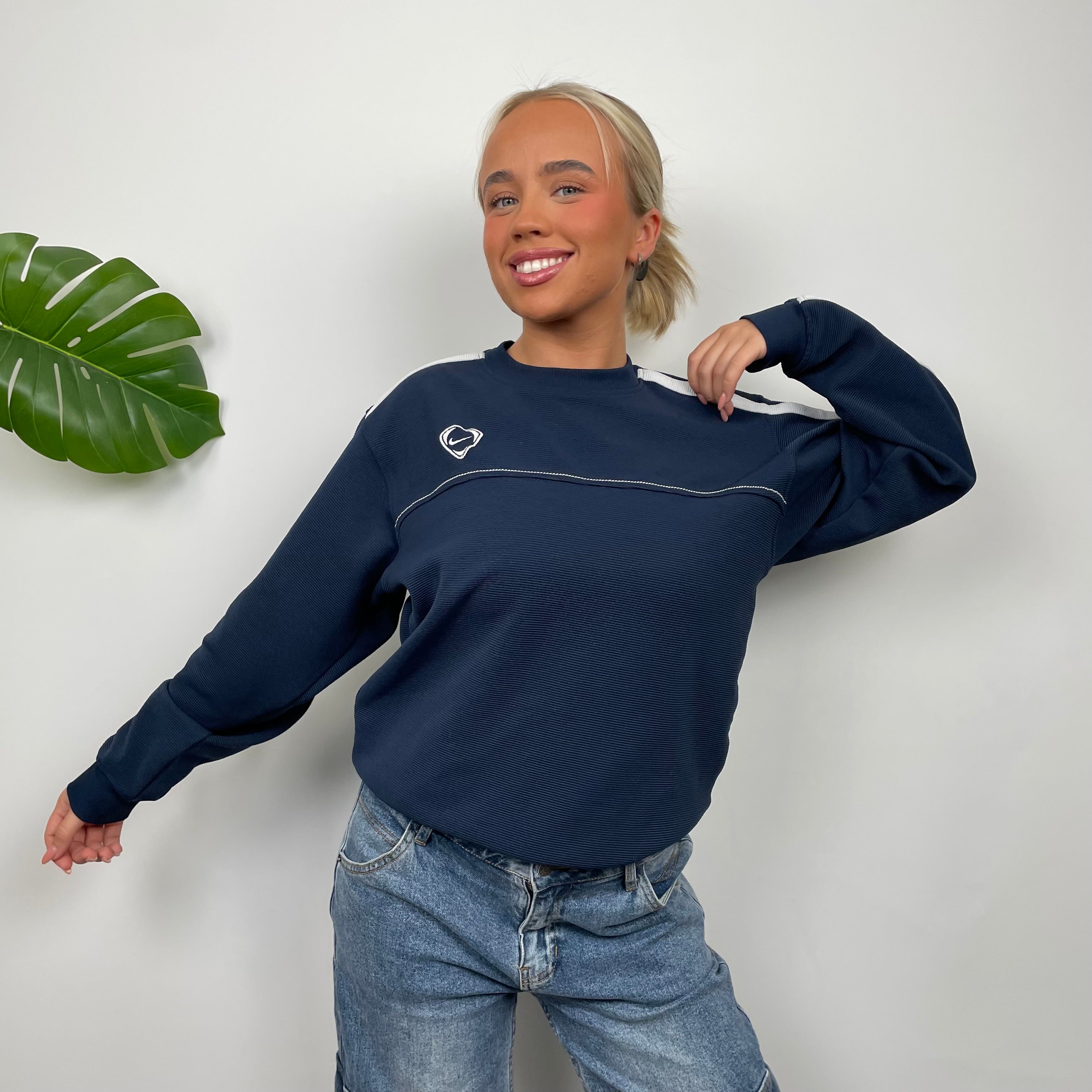 Nike Navy Embroidered Swoosh Sweatshirt (XS)