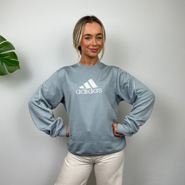 Adidas Baby Blue Embroidered Spell Out Sweatshirt (M)