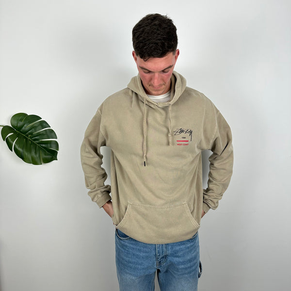 Stussy Brown Embroidered Spell Out Hoodie (L)
