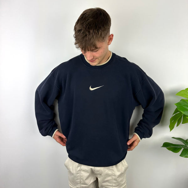 Nike Navy Embroidered Swoosh Sweatshirt (XXL)
