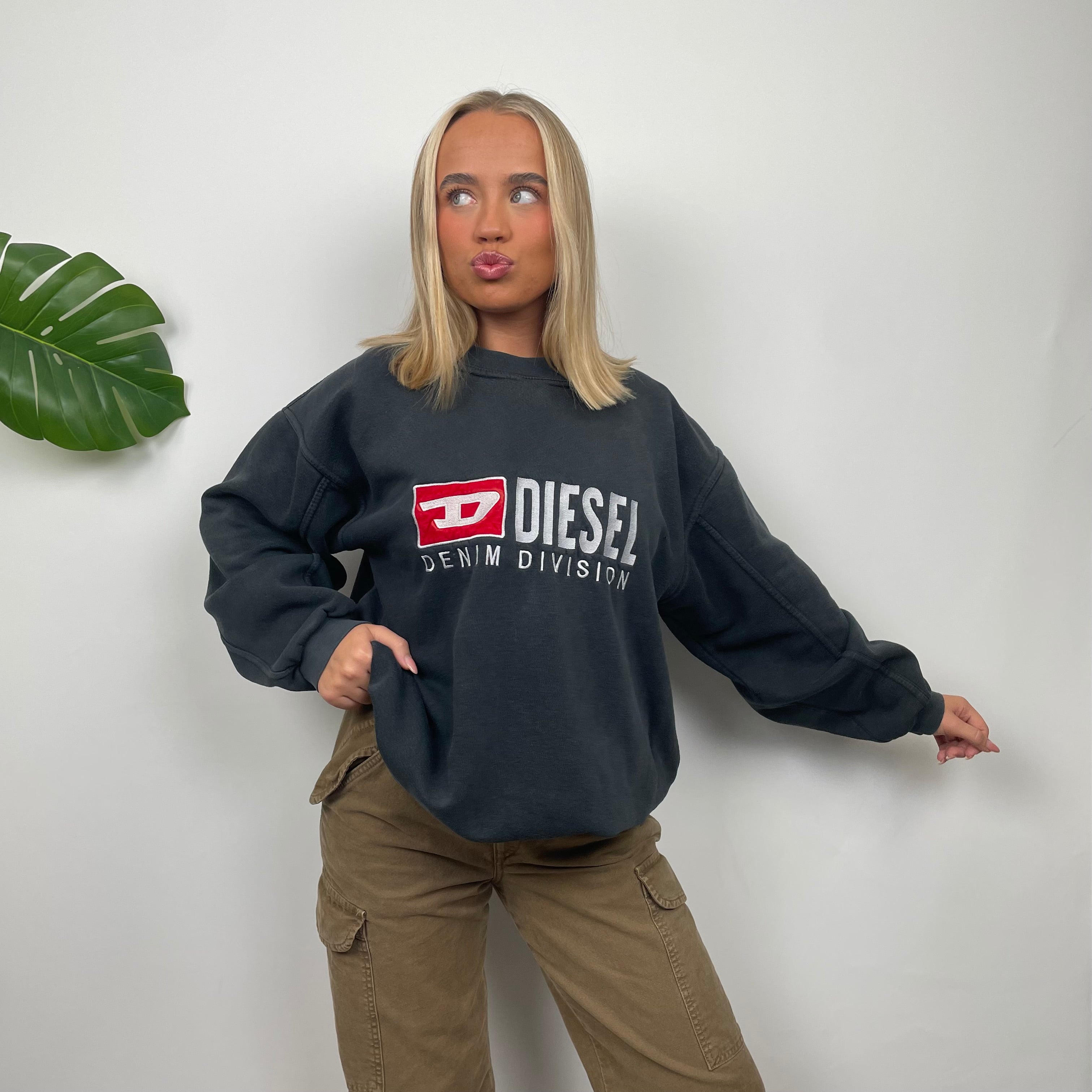 Diesel RARE Black Embroidered Spell Out Sweatshirt (L)