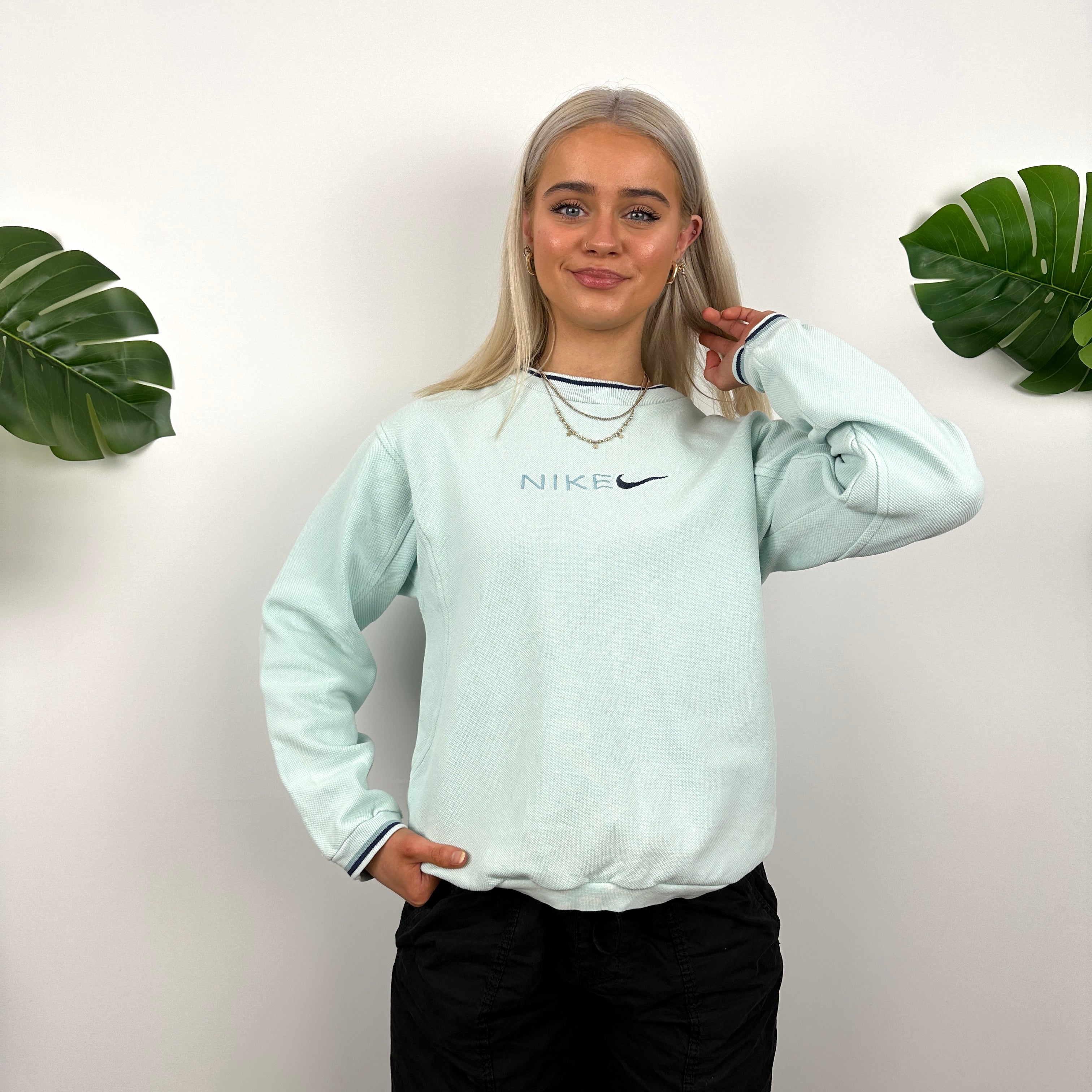 Nike Baby Blue Embroidered Spell Out Sweatshirt (XS)