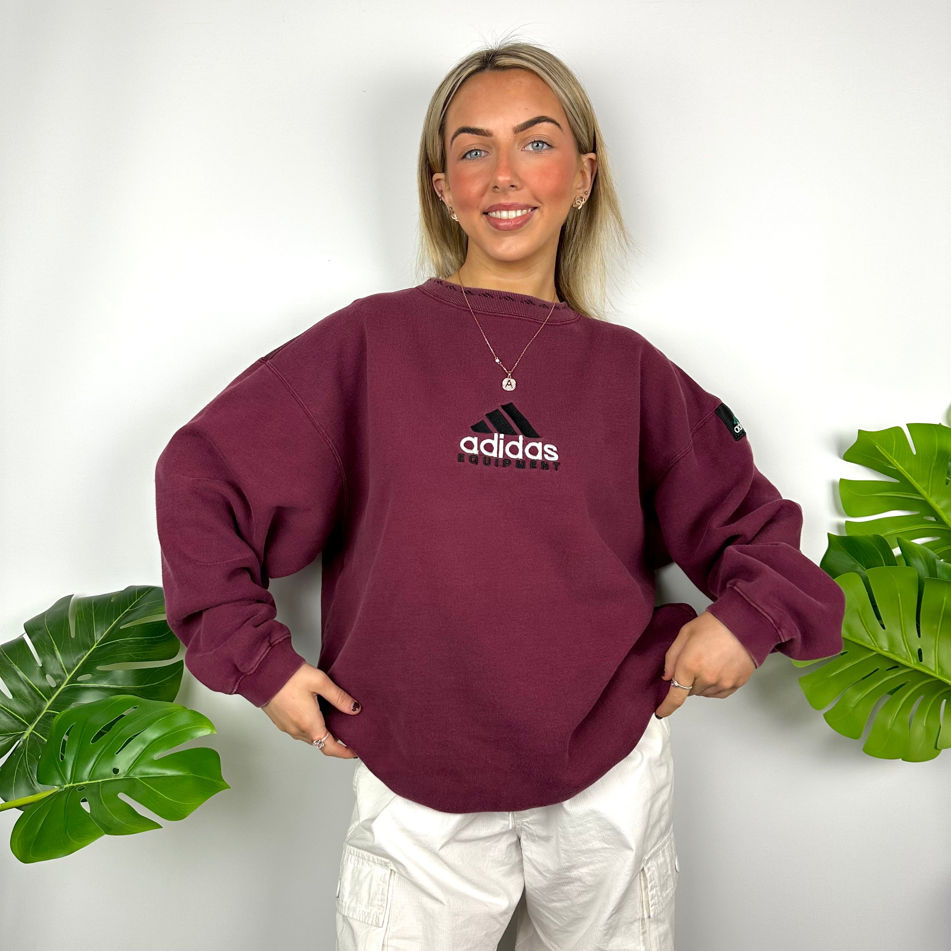 Adidas Equipment Maroon Embroidered Spell Out Sweatshirt (L)