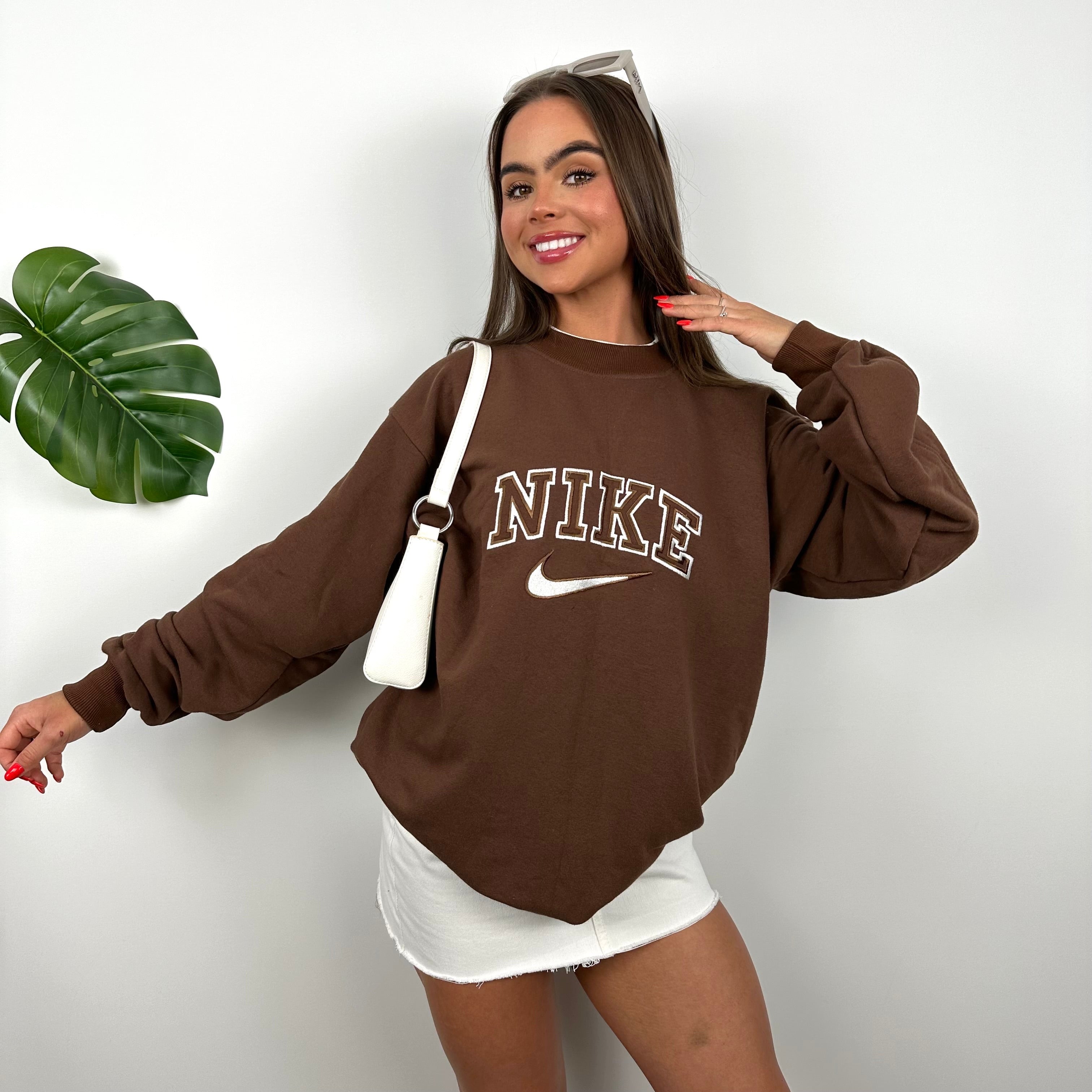 Nike Brown Embroidered Spell Out Sweatshirt (M)