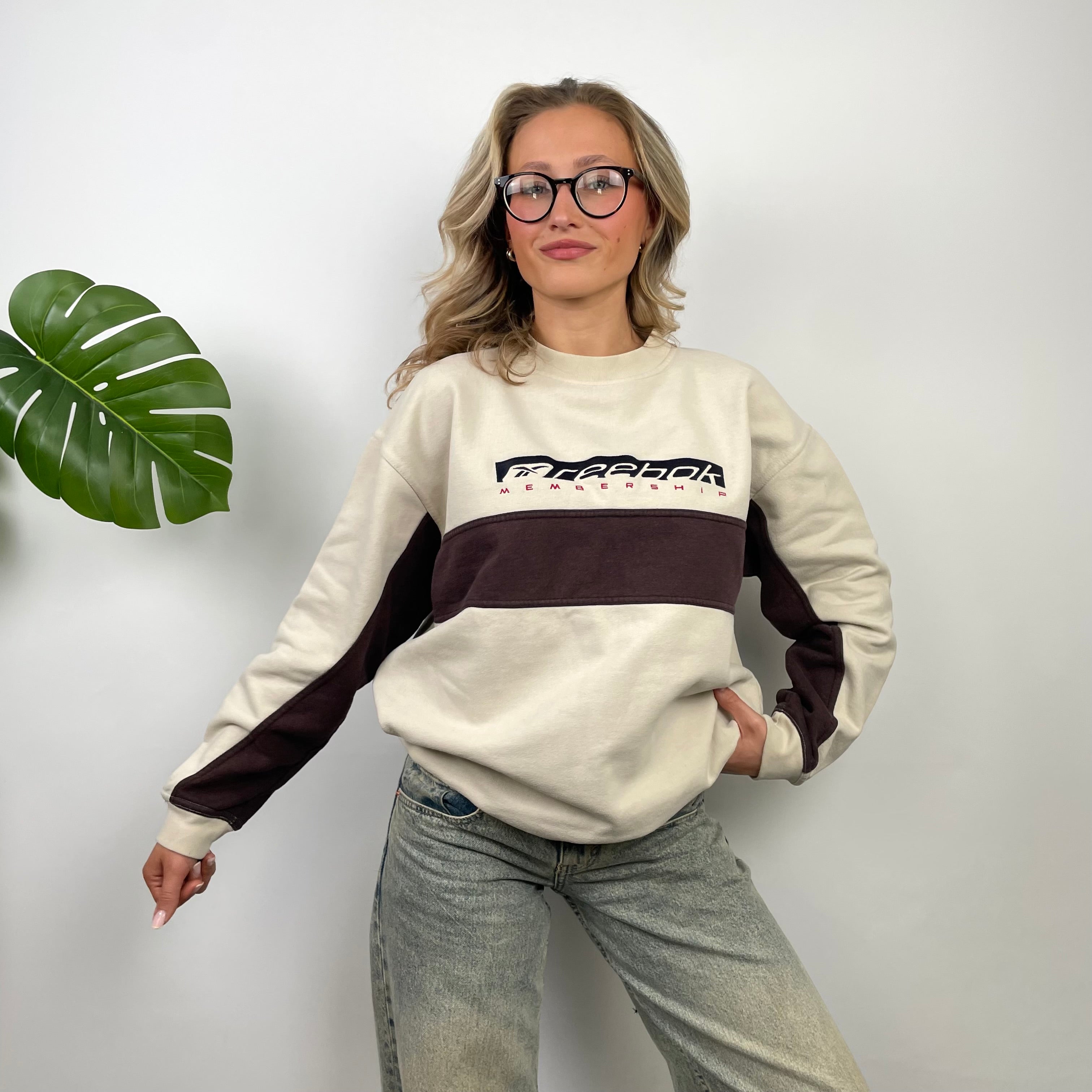 Reebok RARE Cream Embroidered Spell Out Sweatshirt (L)