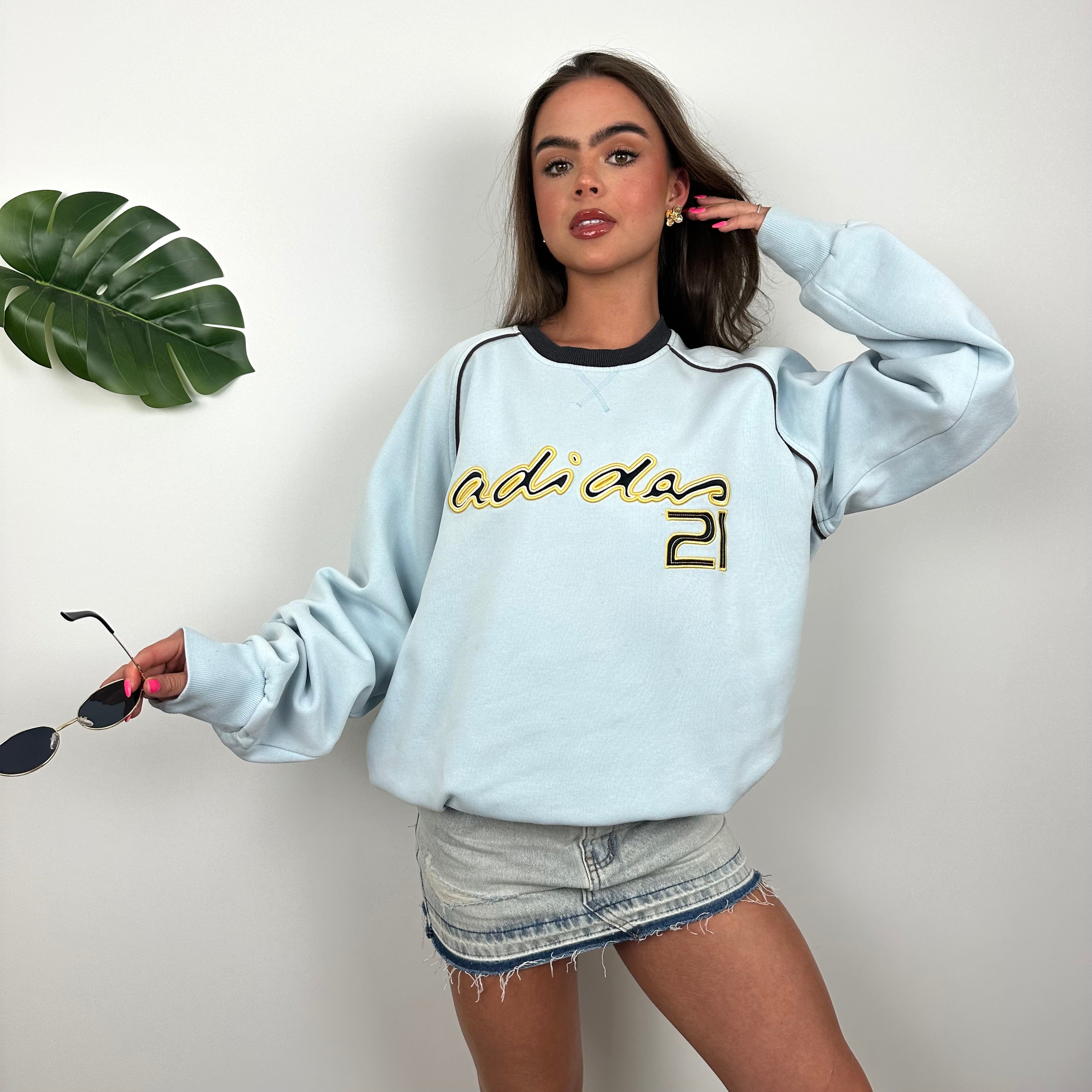 Adidas RARE Baby Blue Embroidered Spell Out Sweatshirt (L)