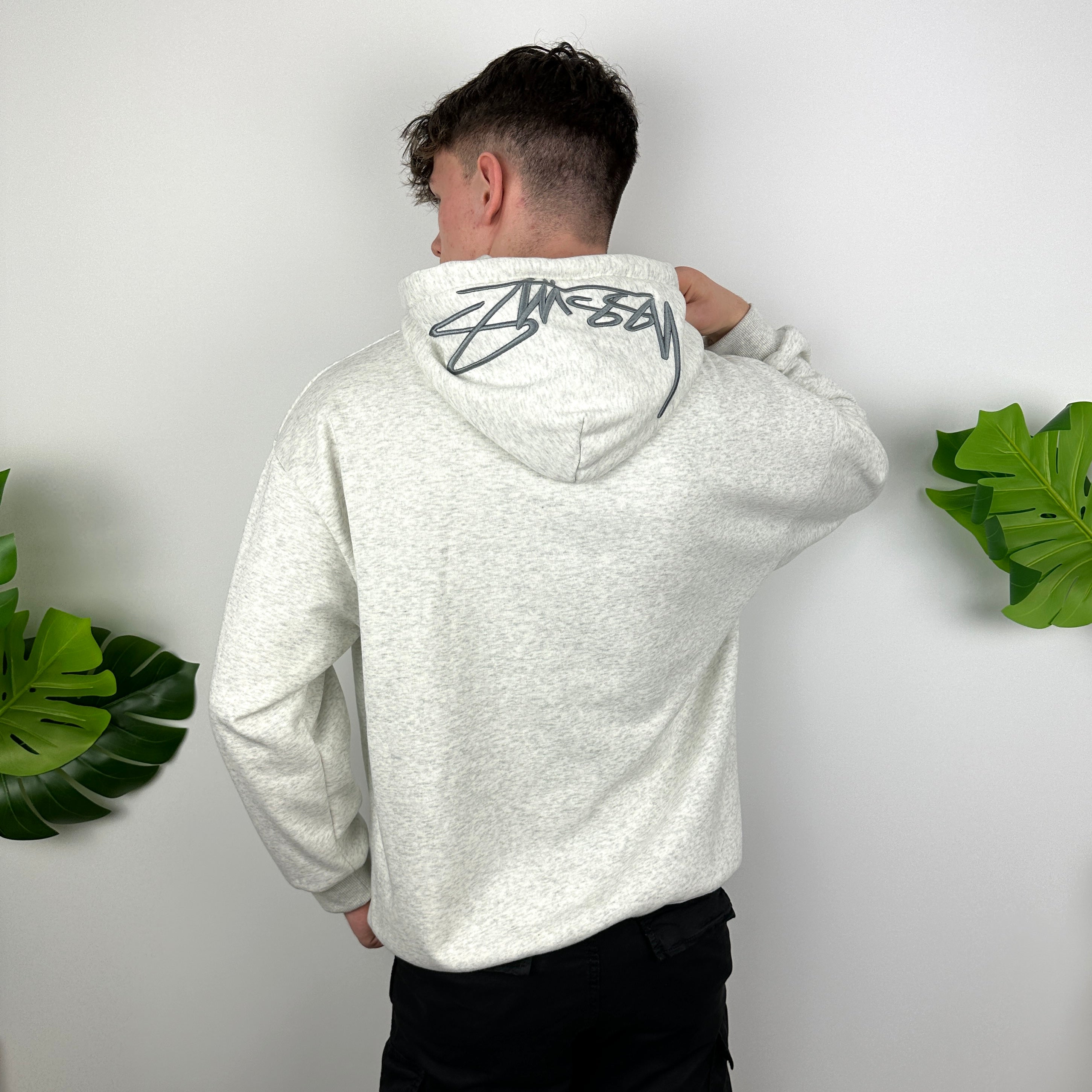 Stussy Grey Embroidered Spell Out Hoodie (L)