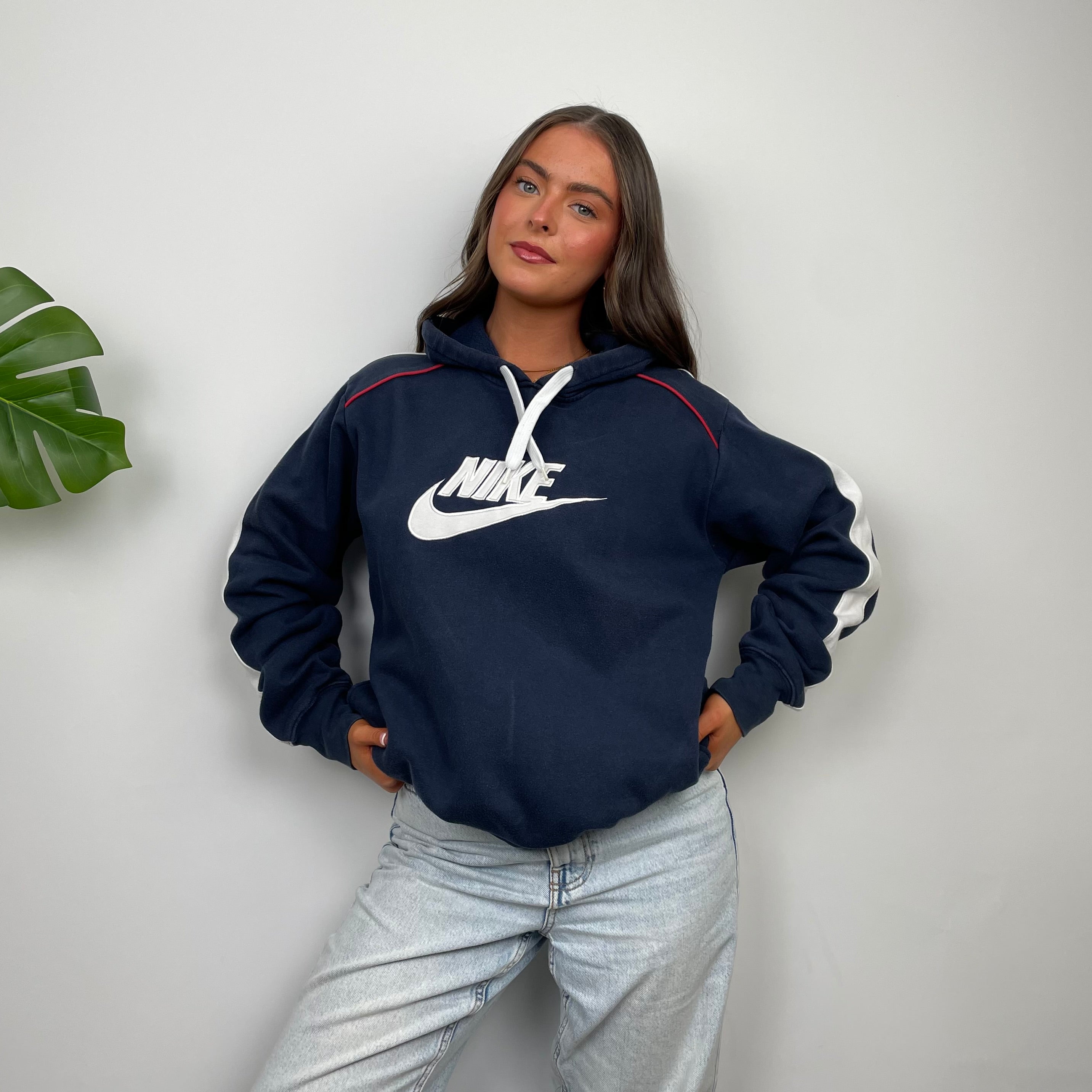 Nike RARE Navy Embroidered Spell Out Hoodie (M)