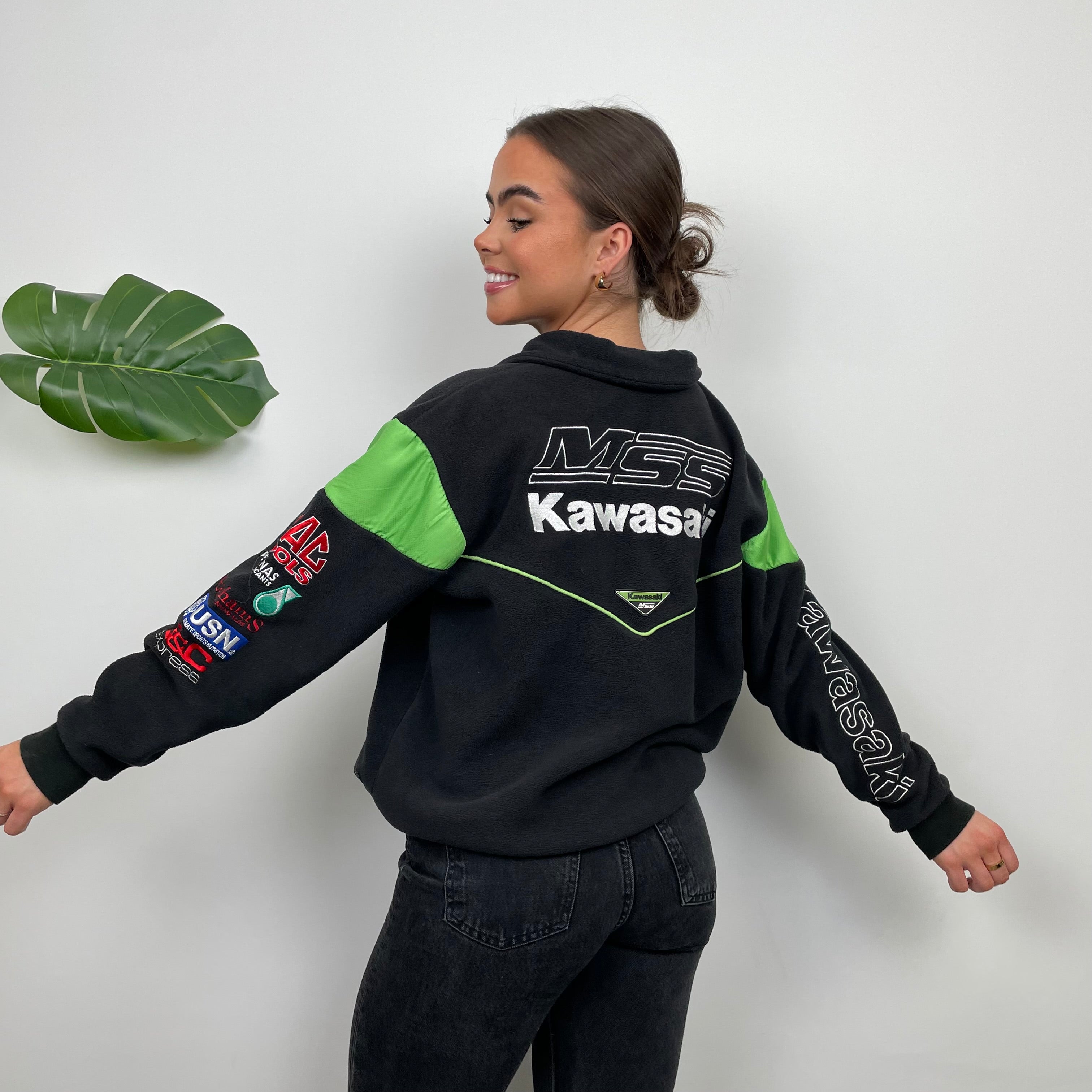 Kawasaki Racing RARE Black Embroidered Spell Out Zip Up (S)