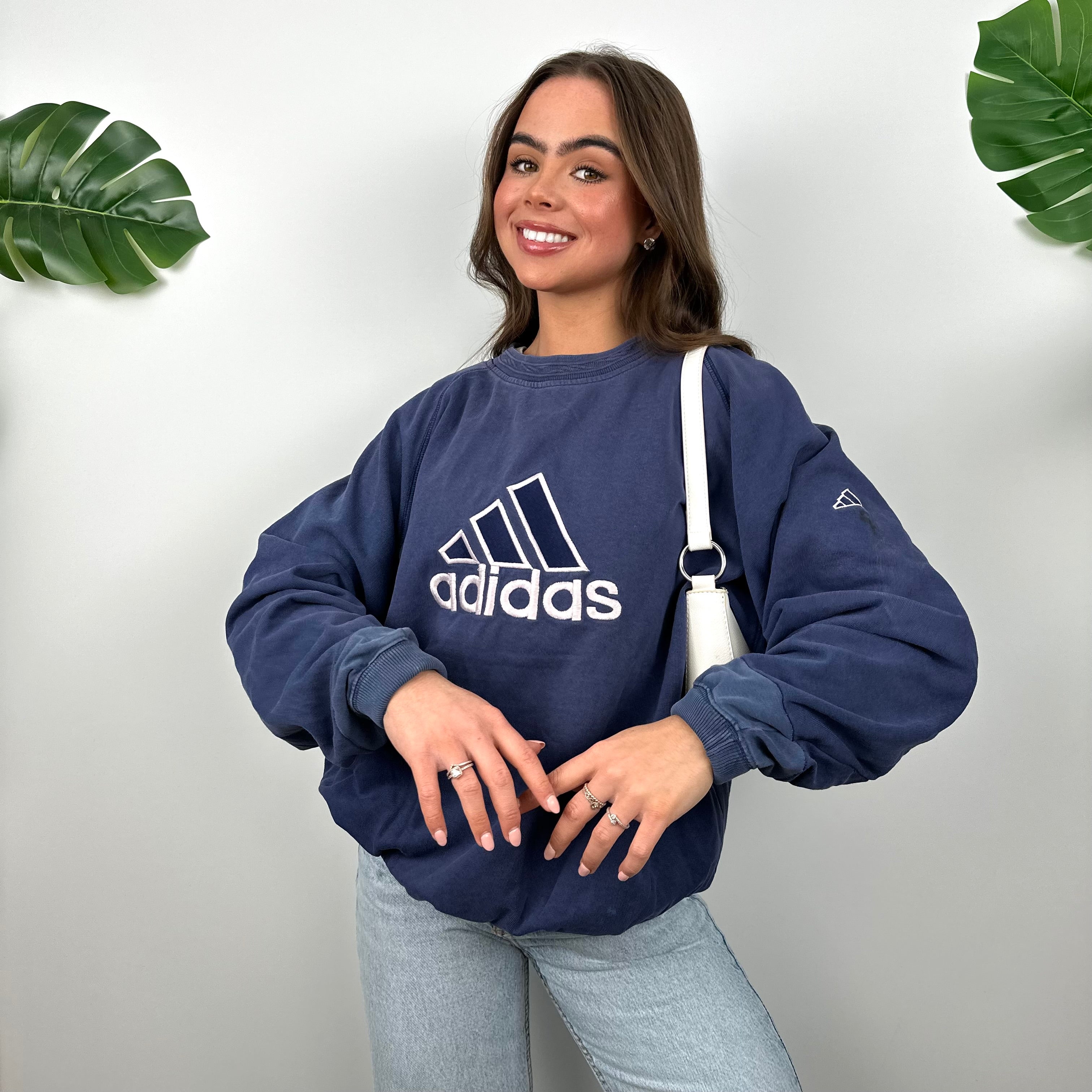 Adidas Navy Embroidered Spell Out Sweatshirt (L)