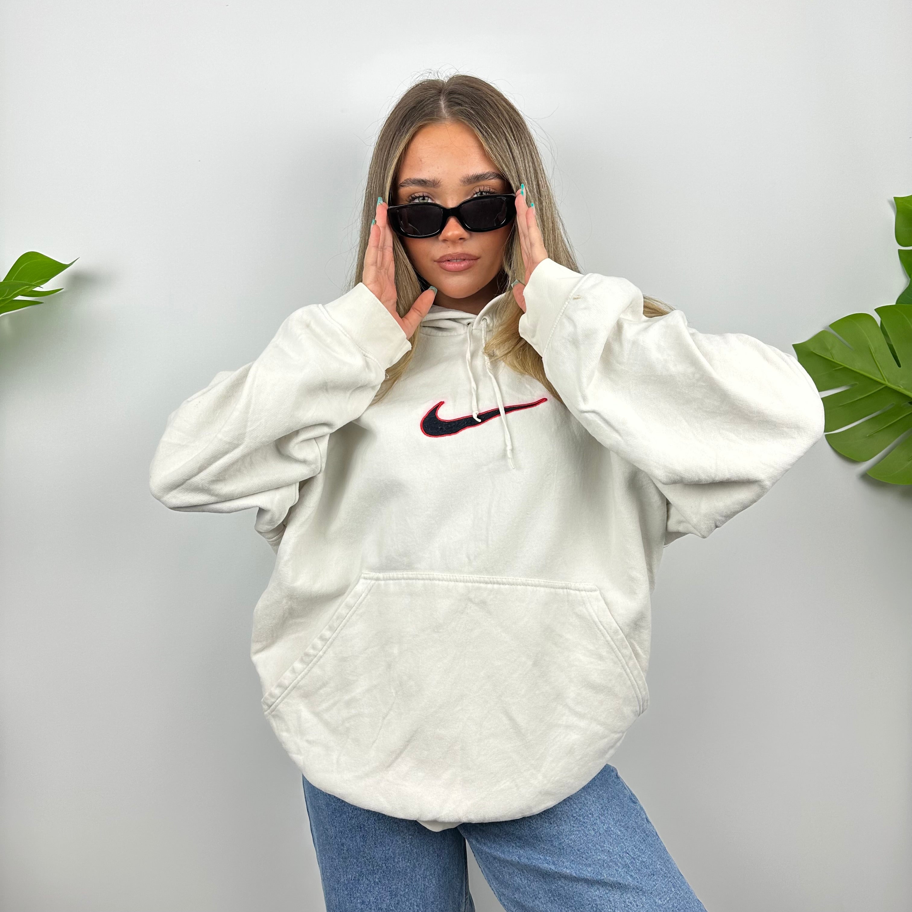 Nike RARE White Embroidered Swoosh Hoodie (L)