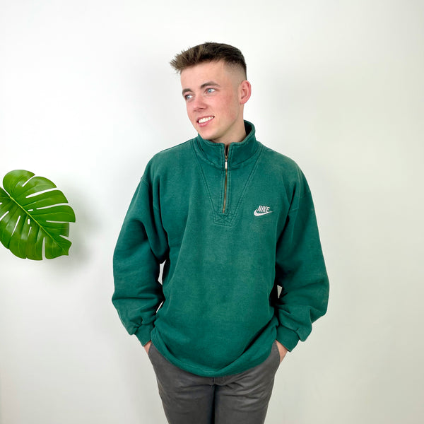 Nike Green Embroidered Spell Out Quarter Zip Sweatshirt (L)