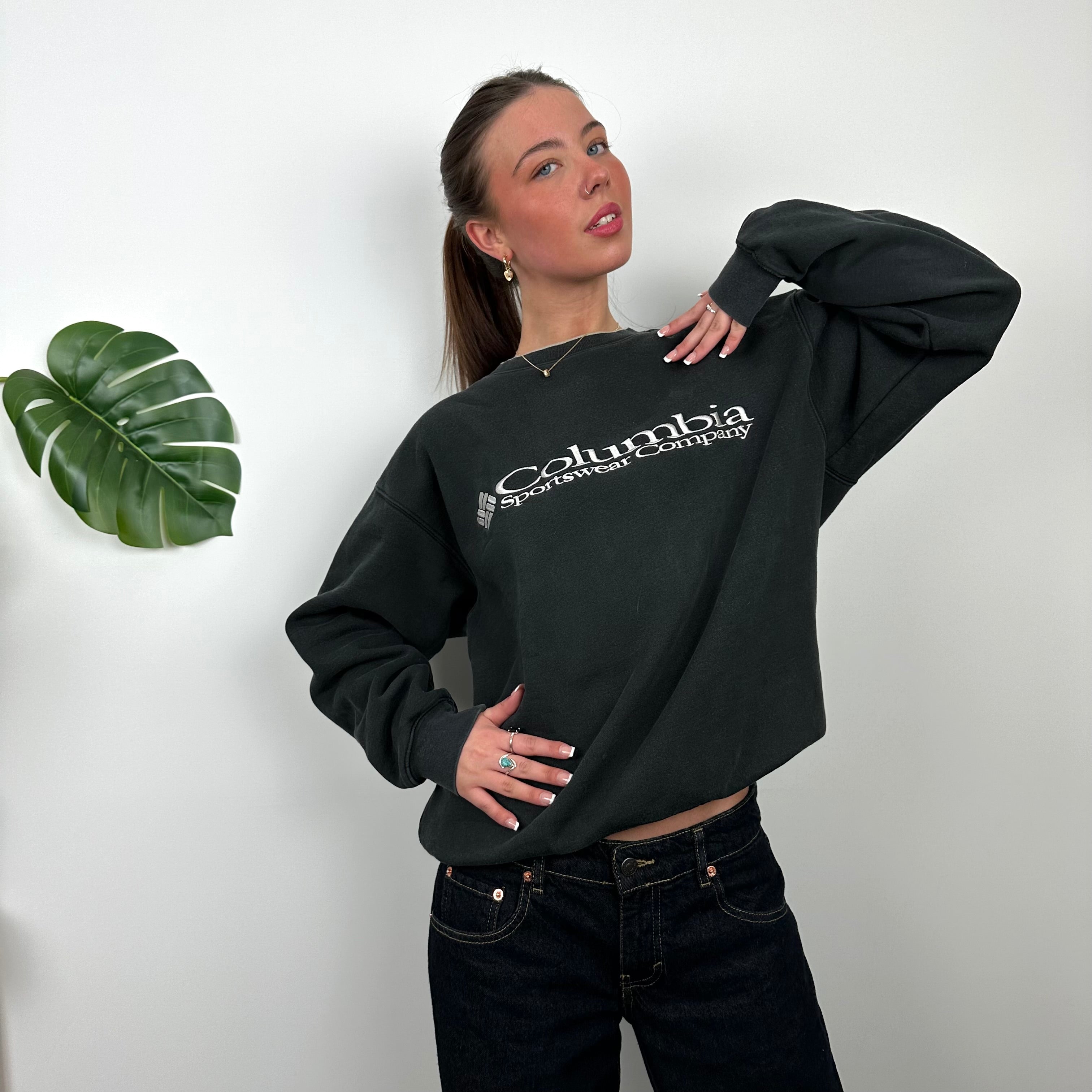 Columbia RARE Black Embroidered Spell Out Sweatshirt (M)