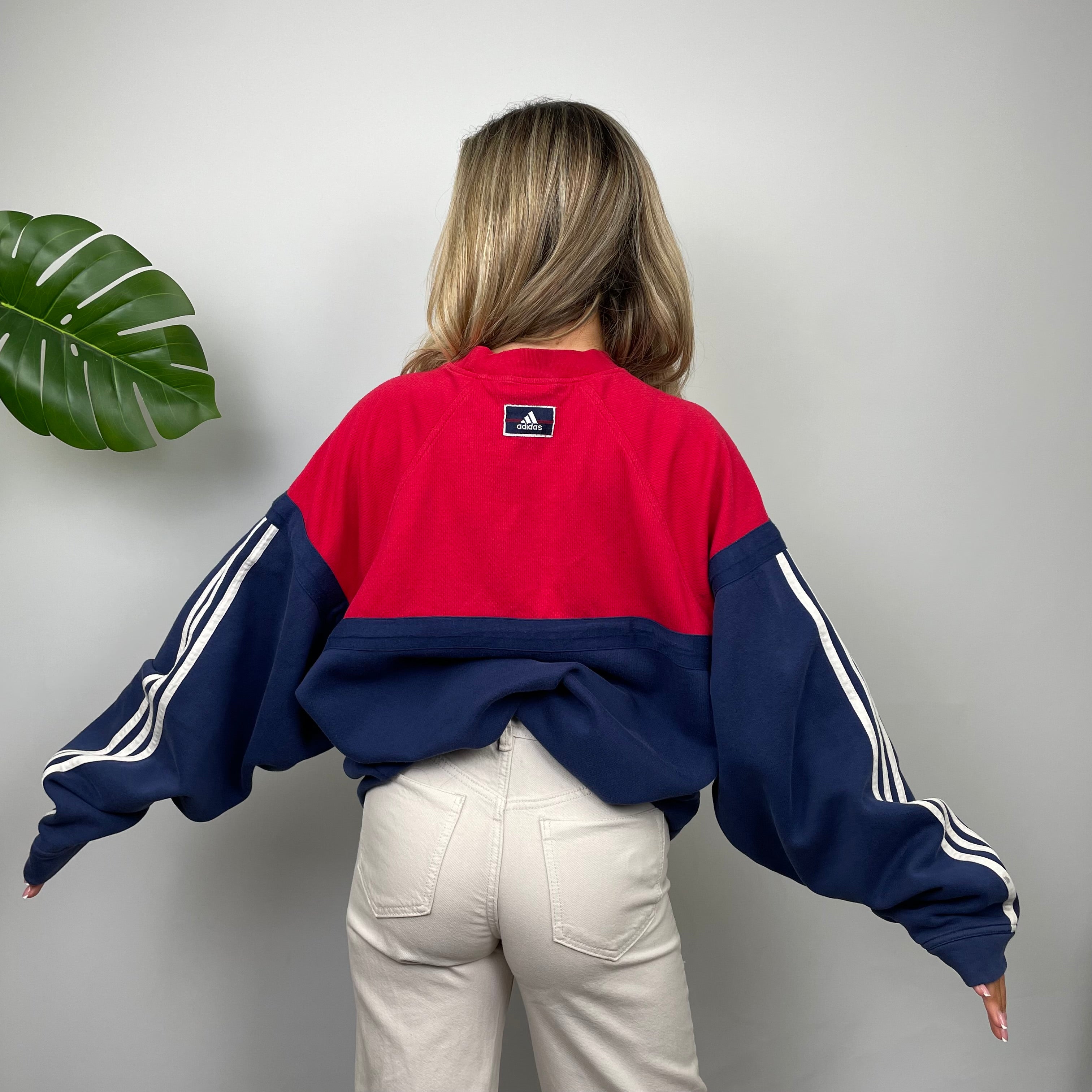 Adidas Red & Navy Embroidered Spell Out Sweatshirt (L)