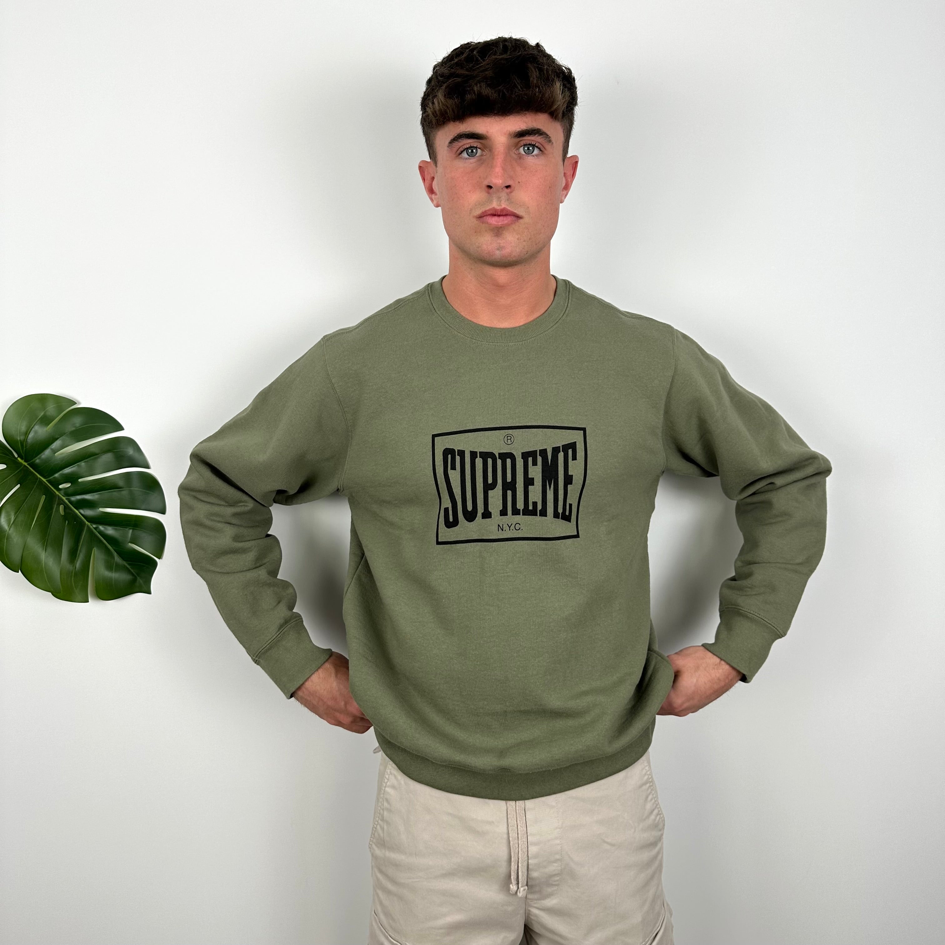 Supreme Black Spell Out Khaki Sweatshirt (M)