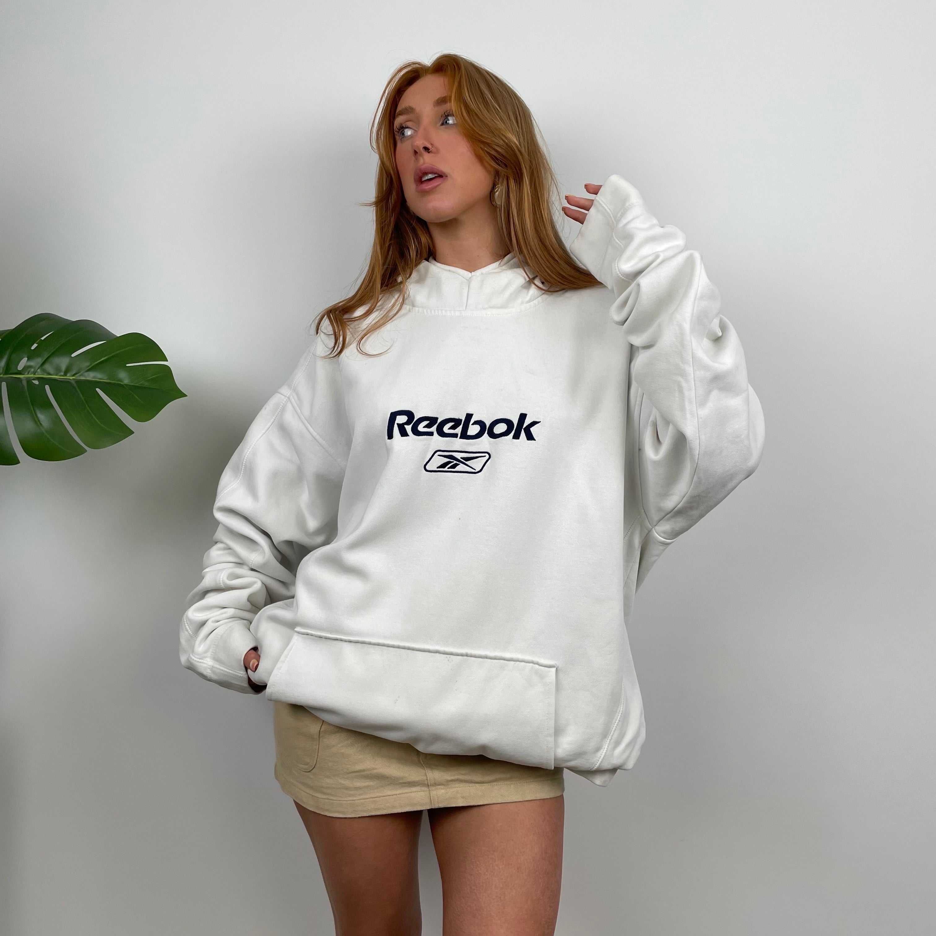 Reebok White Embroidered Spell Out Hoodie (3XL)