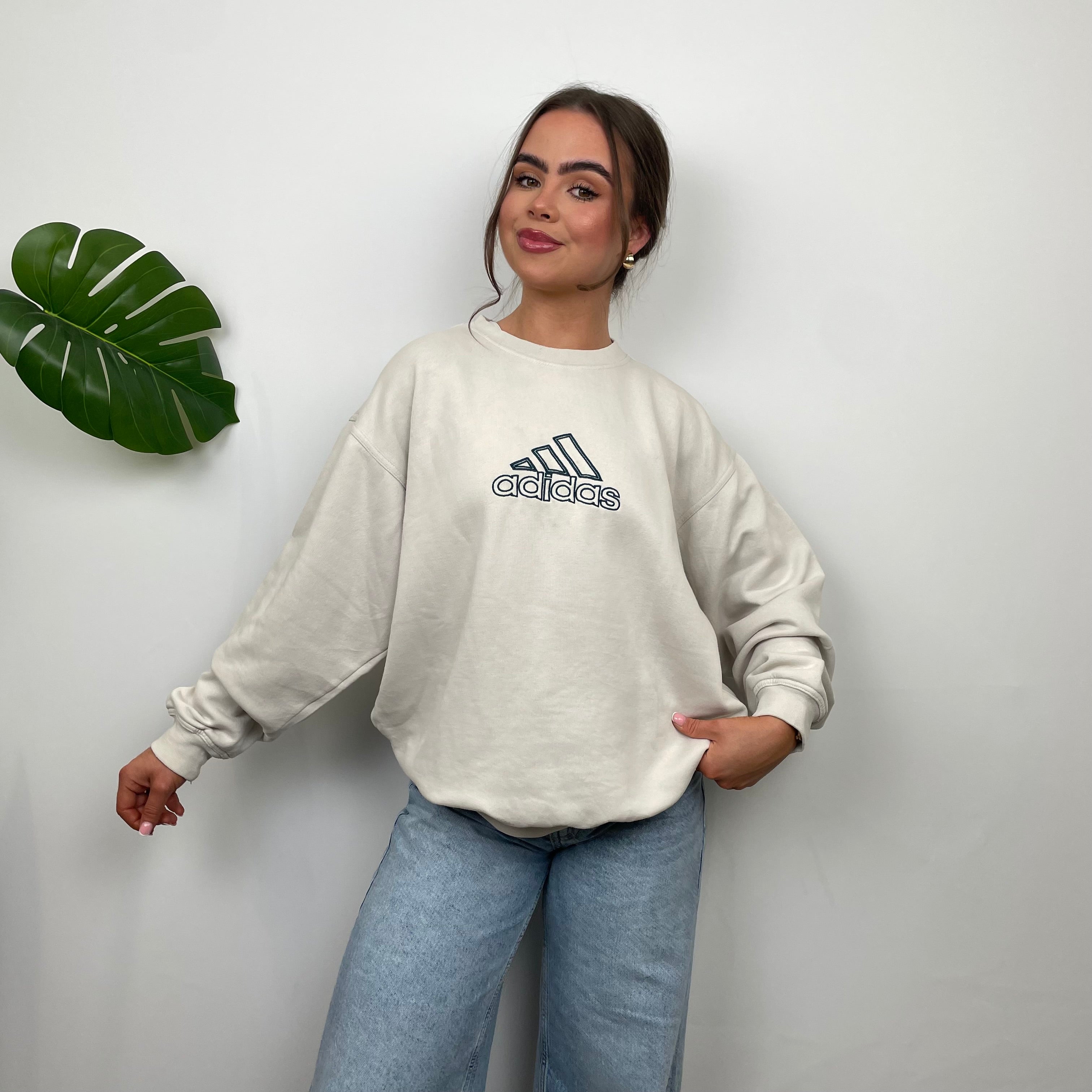 Adidas RARE Cream Embroidered Spell Out Sweatshirt (M)