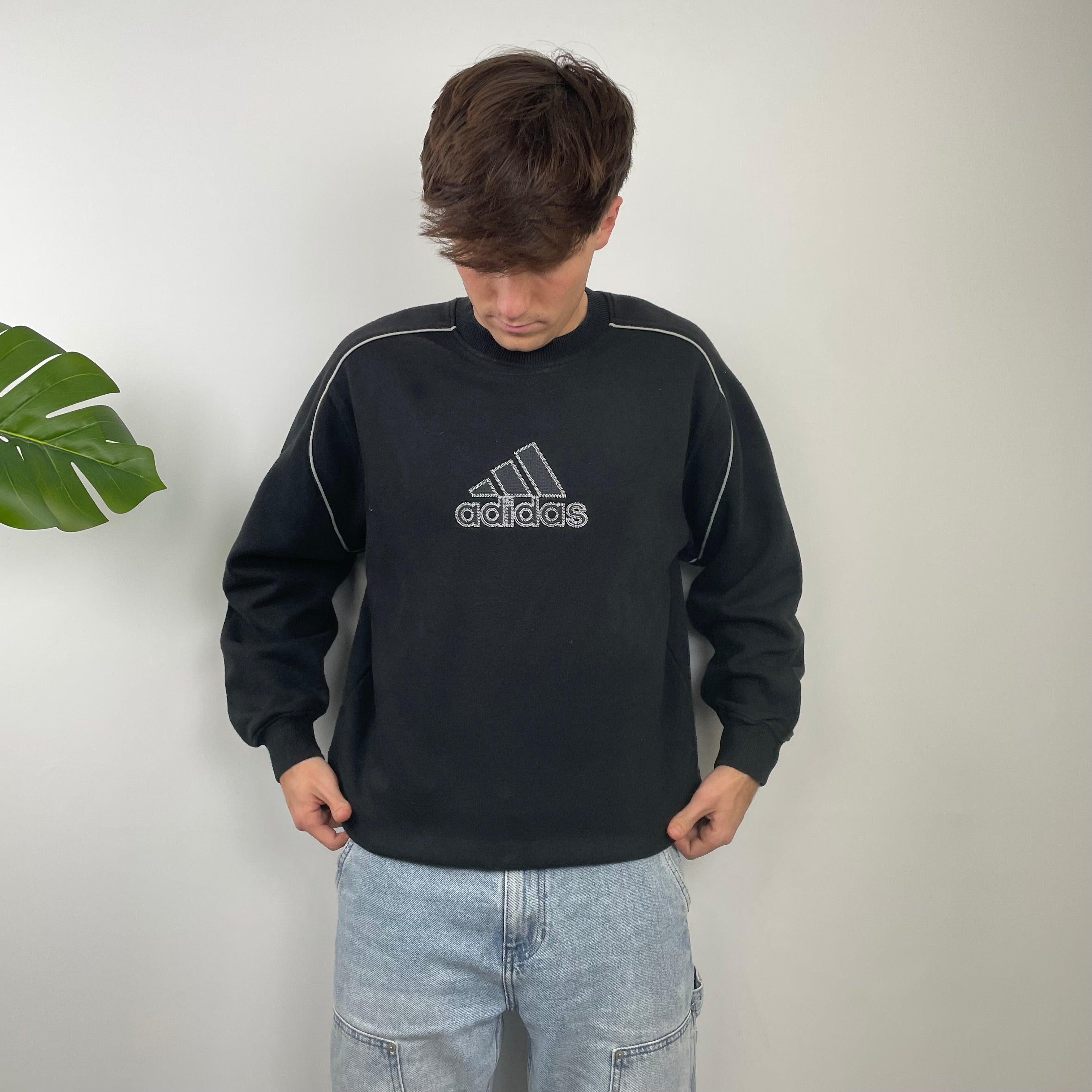 Adidas Black Embroidered Spell Out Sweatshirt (L)
