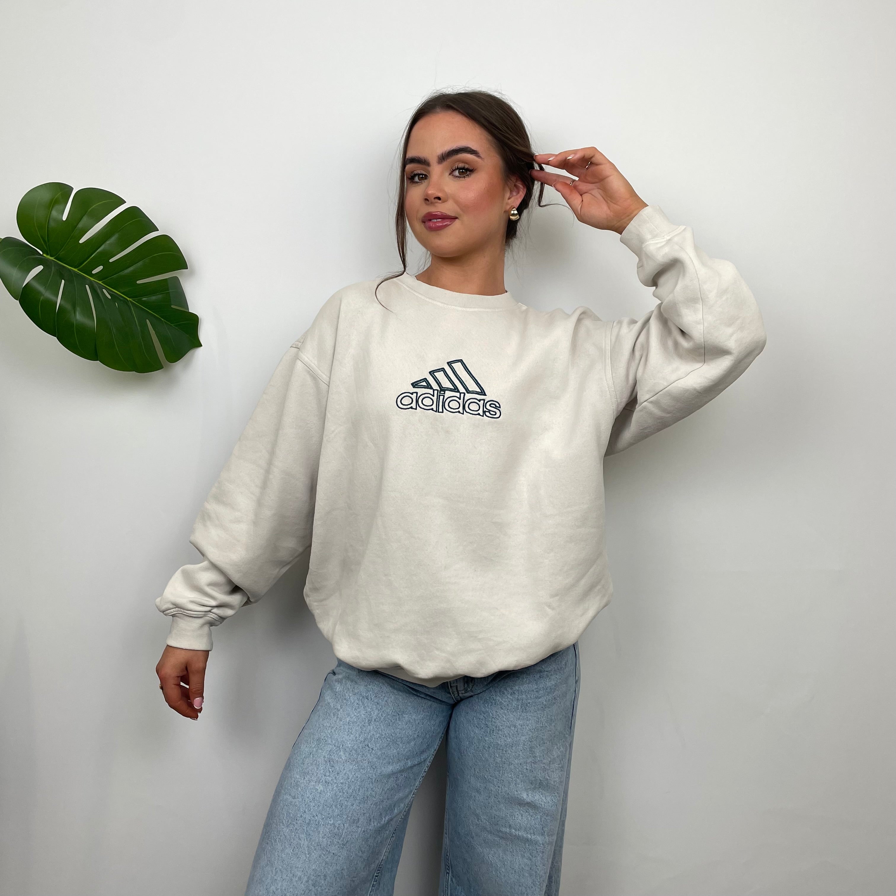 Adidas RARE Cream Embroidered Spell Out Sweatshirt (M)