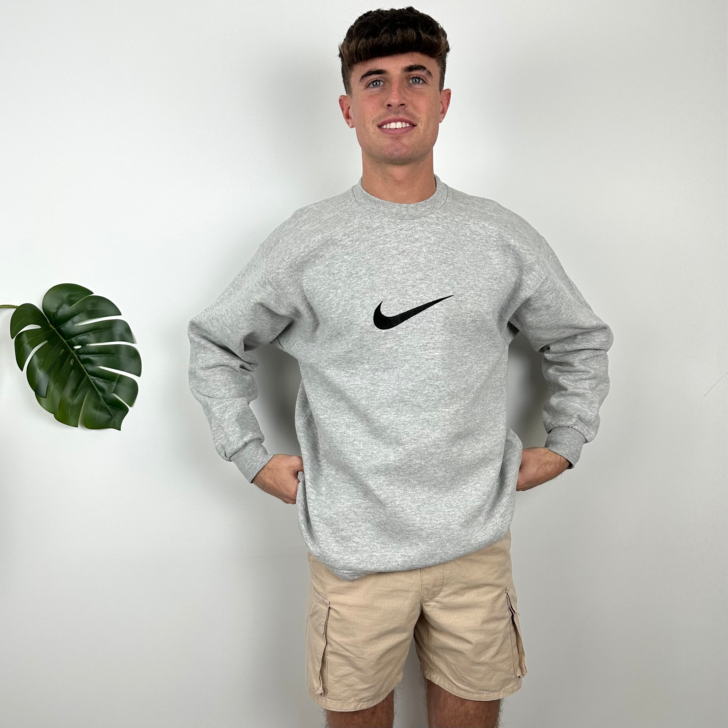 Nike Grey Embroidered Swoosh Sweatshirt (M)