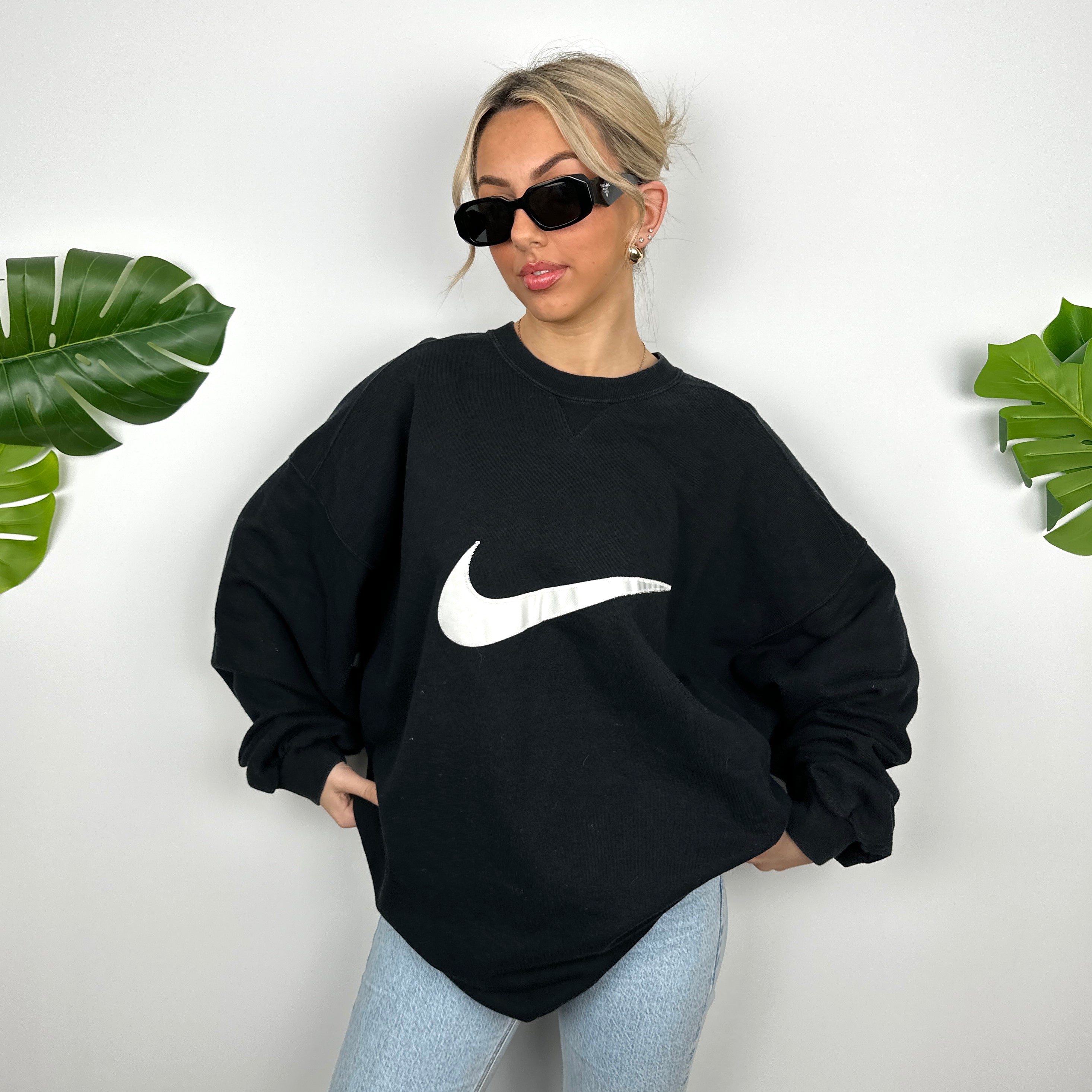 Nike Black Embroidered Swoosh Sweatshirt (XXL)