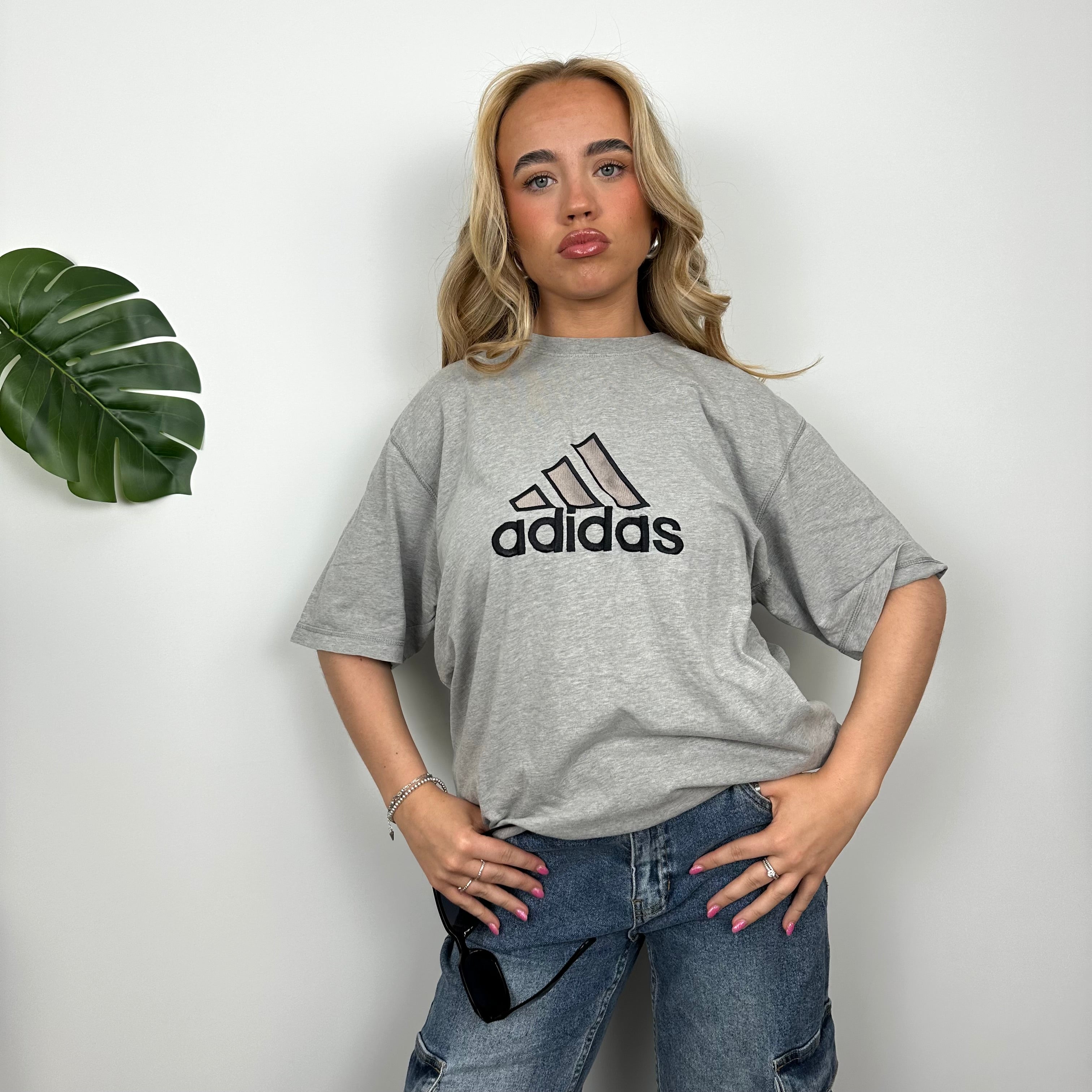 Adidas RARE Grey Embroidered Spell Out T Shirt (L)