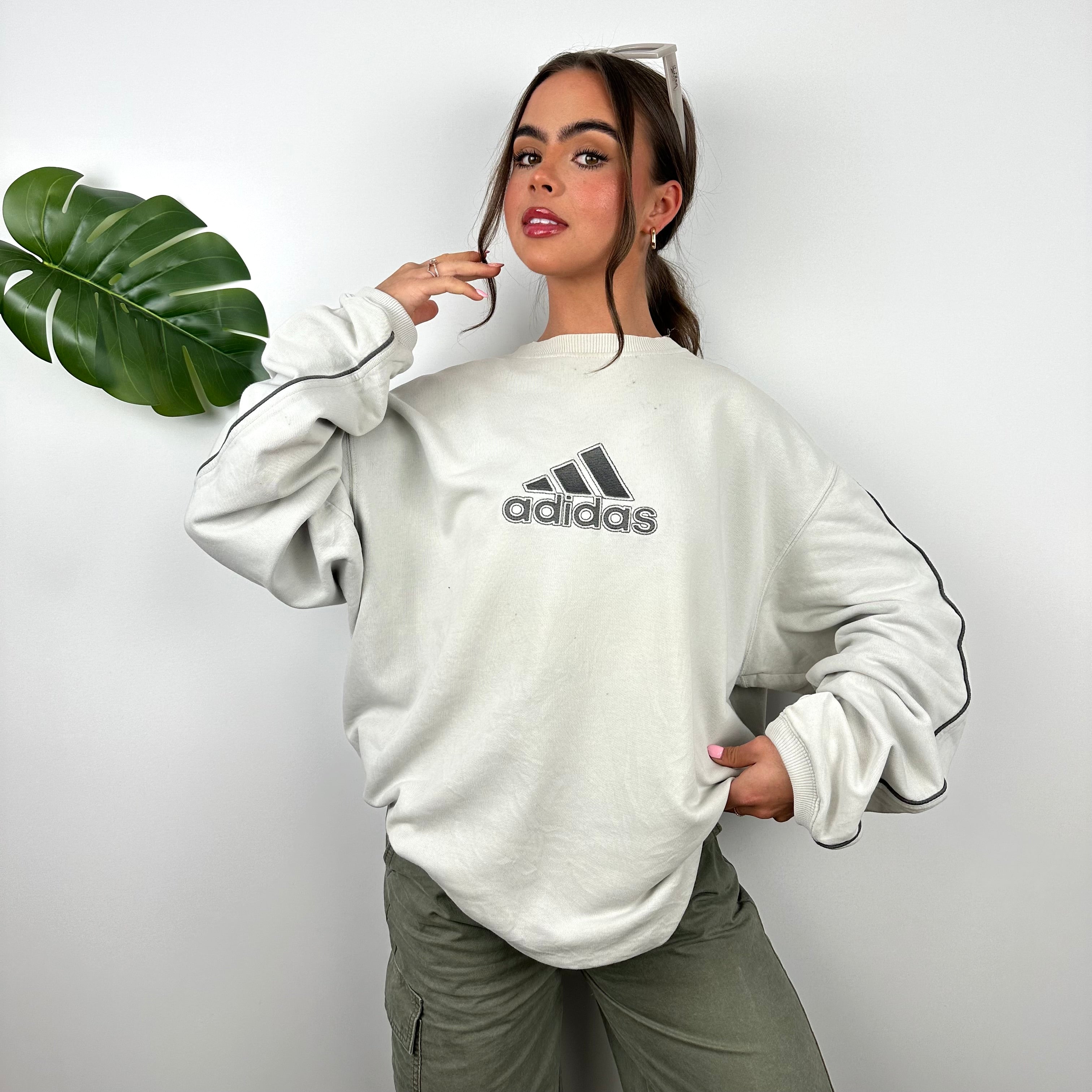 Adidas Grey Embroidered Spell Out Sweatshirt (M)