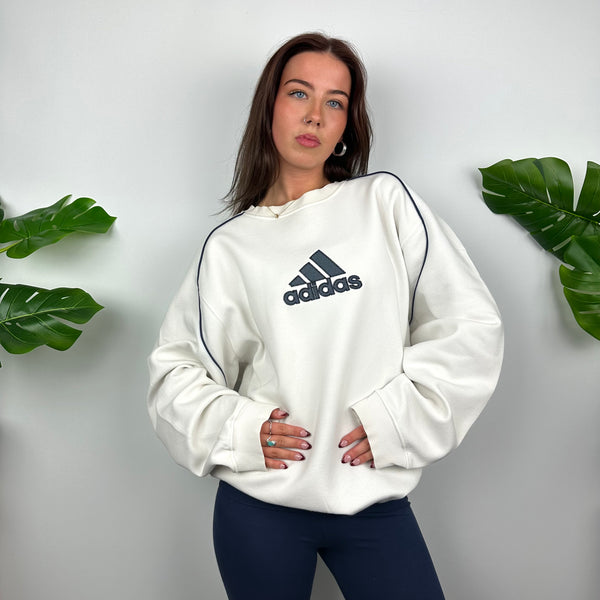 Adidas White Embroidered Spell Out Sweatshirt (L)